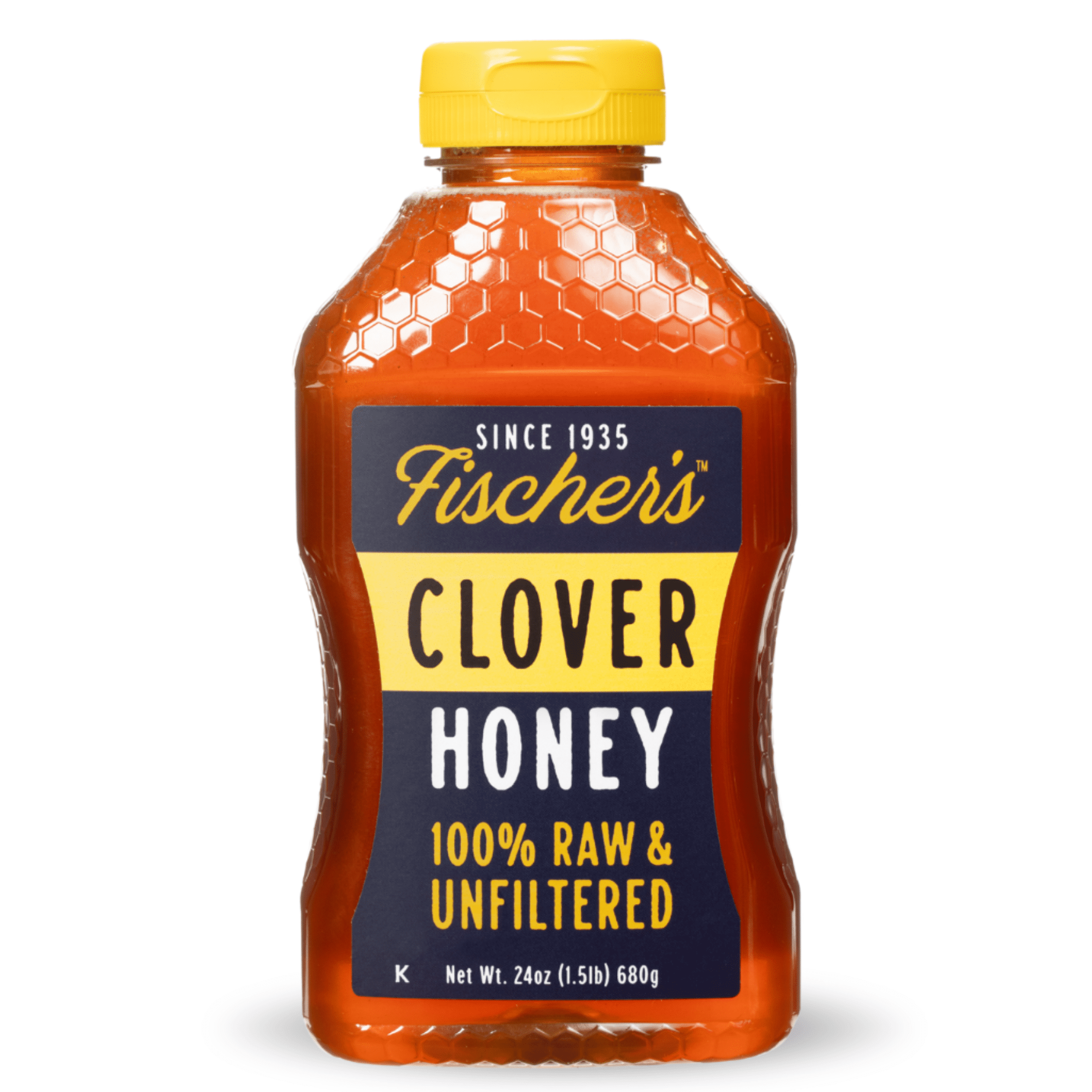 Fischer's Honey Clover Honey 24oz, 100% Pure, Raw and Unfiltered , 24 oz Squeeze Bottle