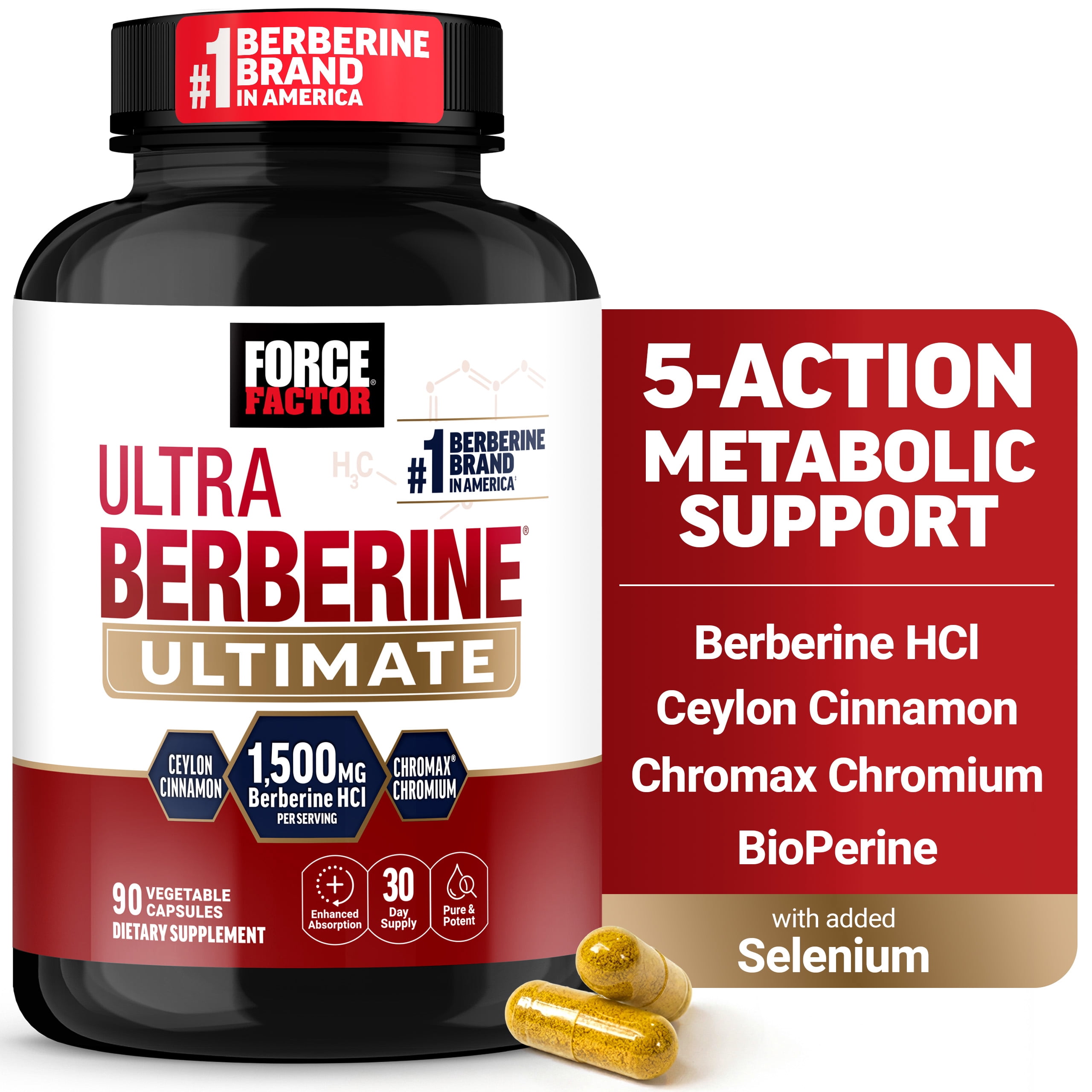 Force Factor Ultra Berberine Ultimate, 1500mg Berberine HCl with Ceylon Cinnamon & Chromax Chromium to Support Fat Loss for Men and Women, 90 Capsules