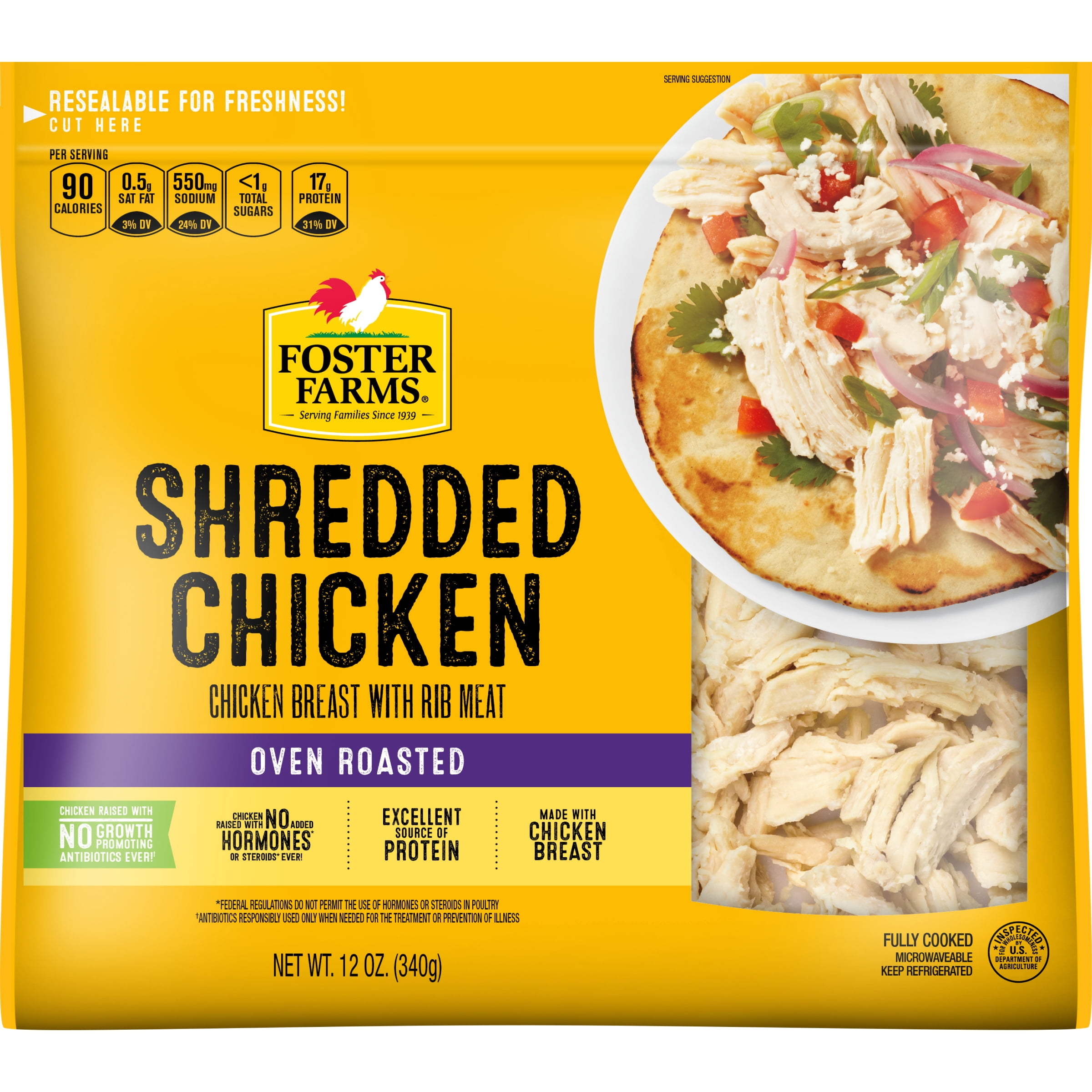 Foster Farms Fully Cooked Oven Roasted Shredded Chicken Breast Strips, 12 oz