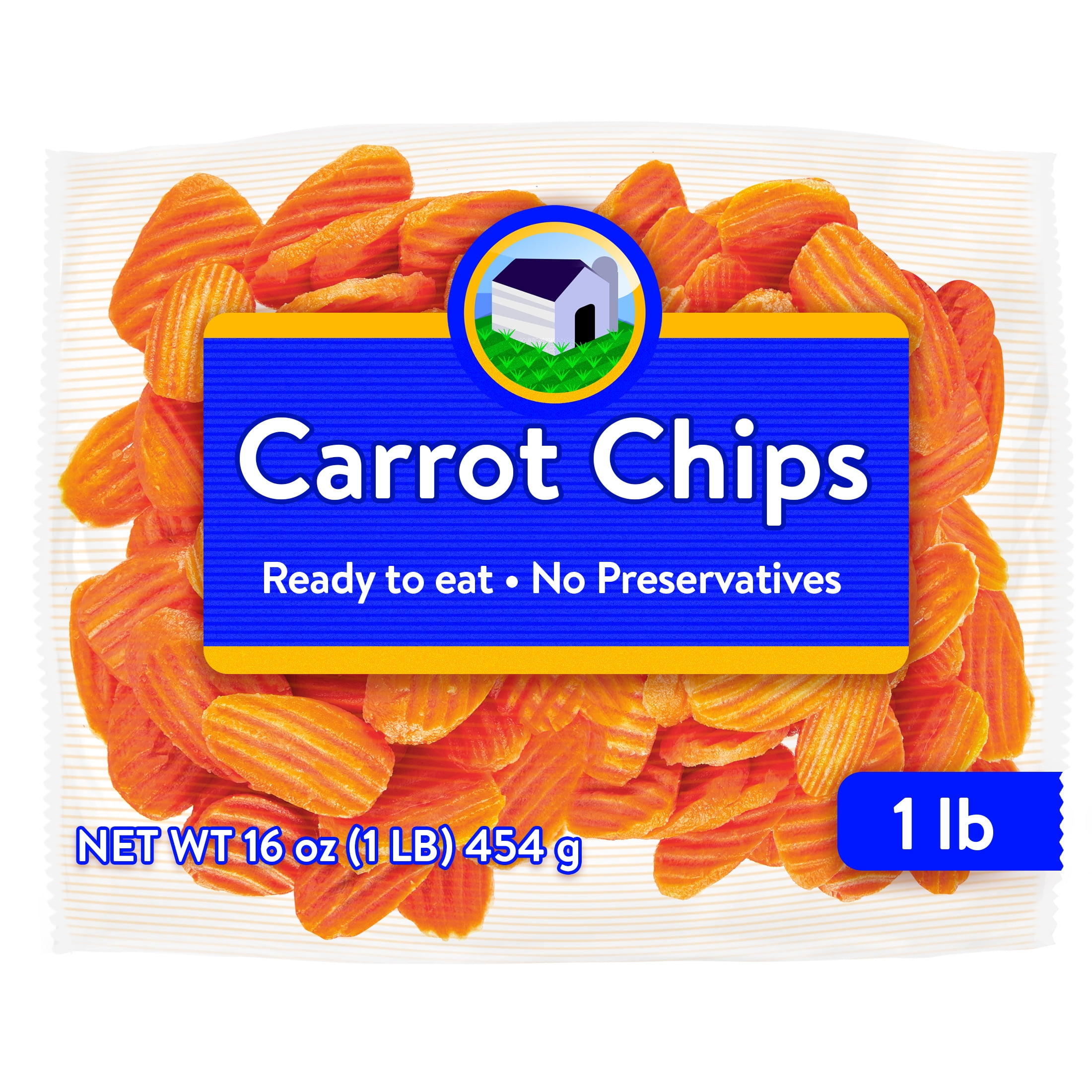 Fresh Carrot Chips, 1 lb, Bag, Ready to Eat, Healthy Snack