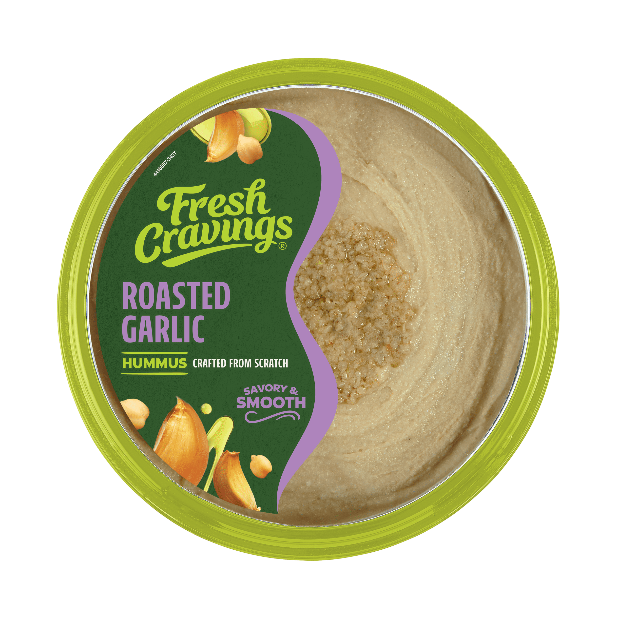 Fresh Cravings Roasted Garlic Hummus Dip, 10 oz. Plastic Tub, Gluten-Free, 2 Tbsp (32g), Contains: Sesame