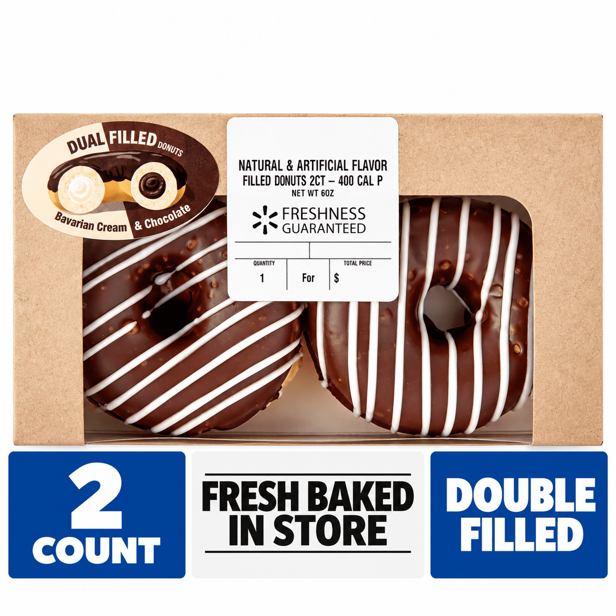 Freshness Guaranteed Bavarian Creme and Chocolate Dual Regular Filled Donuts, 6 oz, 2 Count