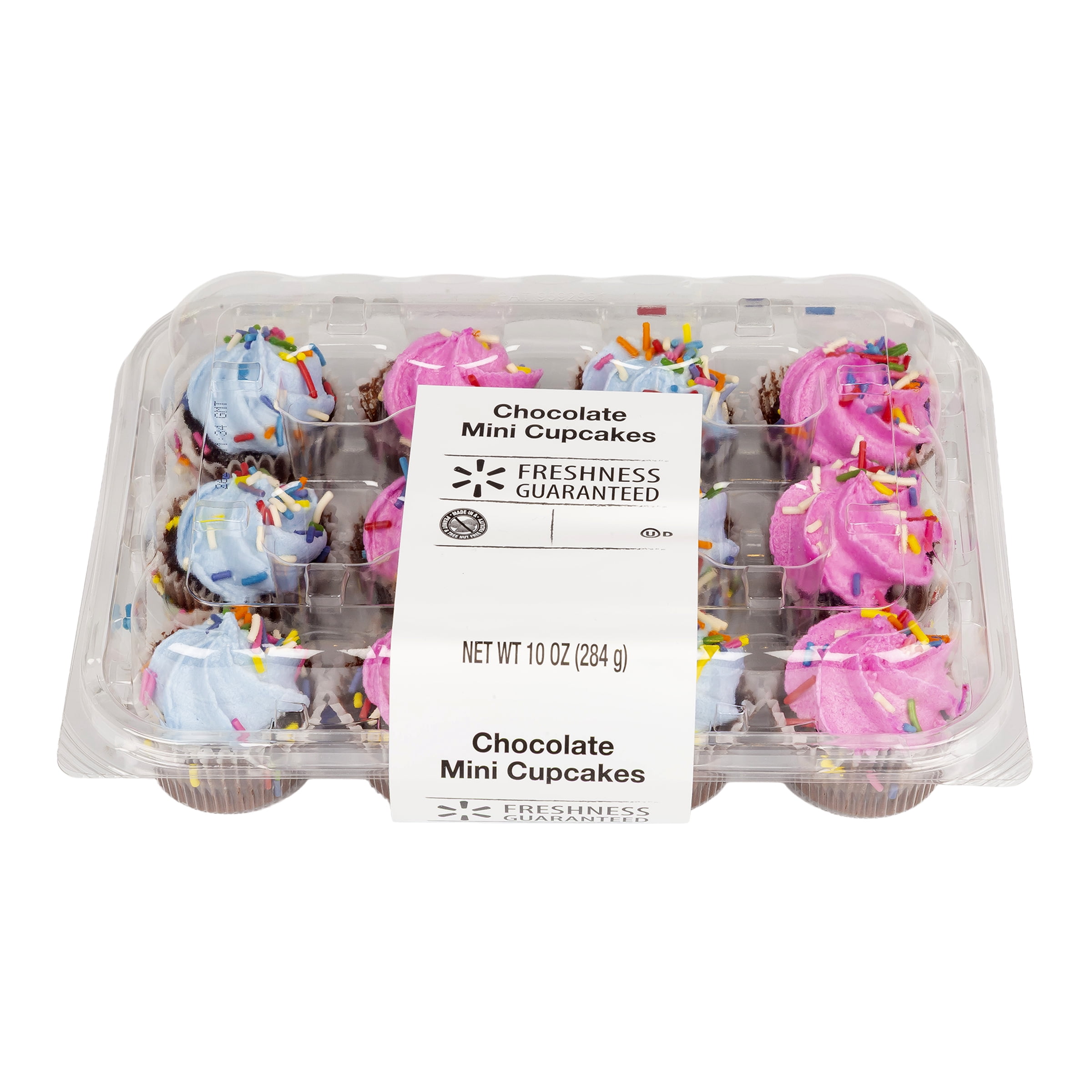 Freshness Guaranteed Chocolate Pink & Blue Mini Cupcakes, 10 oz, 12 Count (Bakery Fresh, Sweet Dessert)