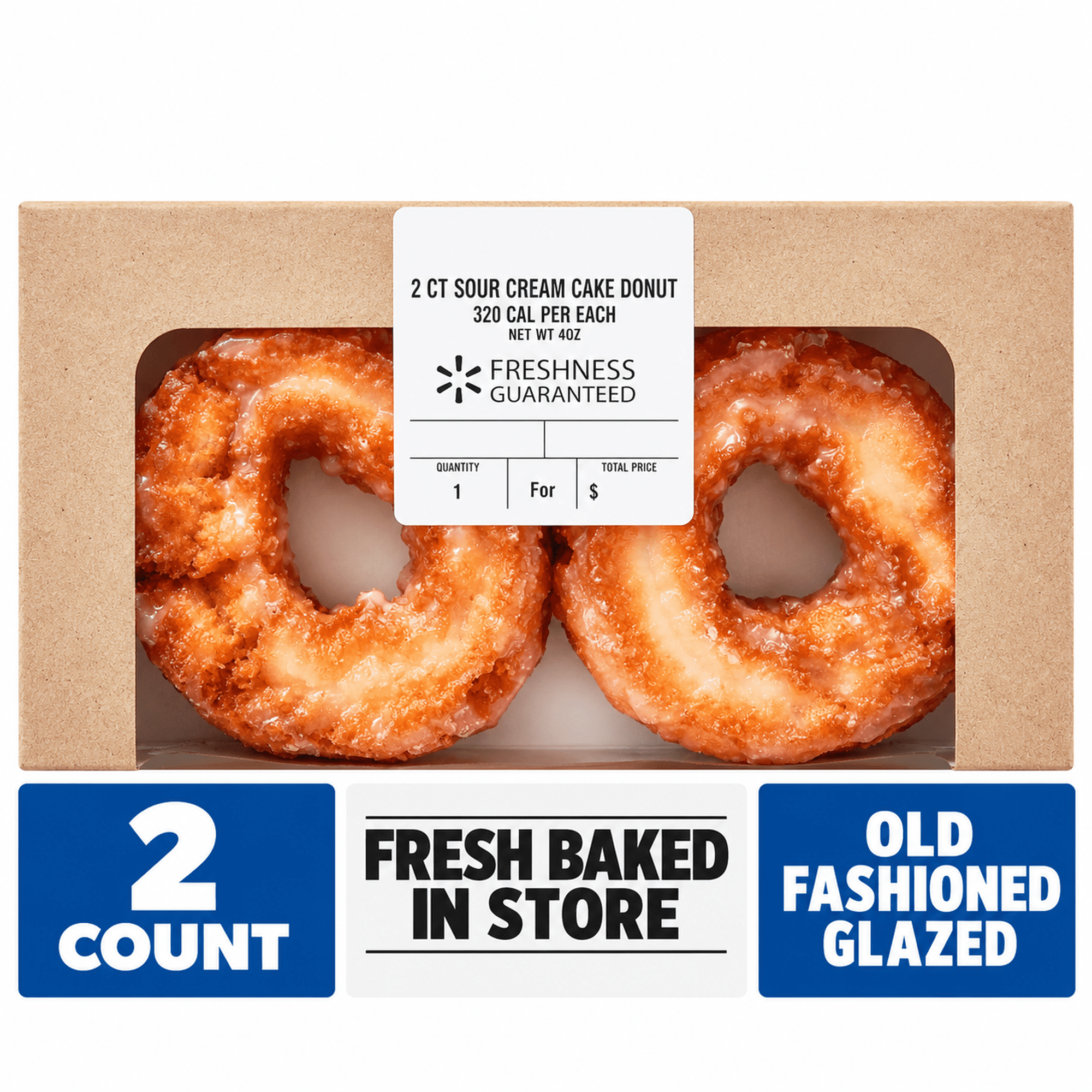 Freshness Guaranteed Regular Glazed Sour Cream Cake Donuts, 4 oz, 2 Count