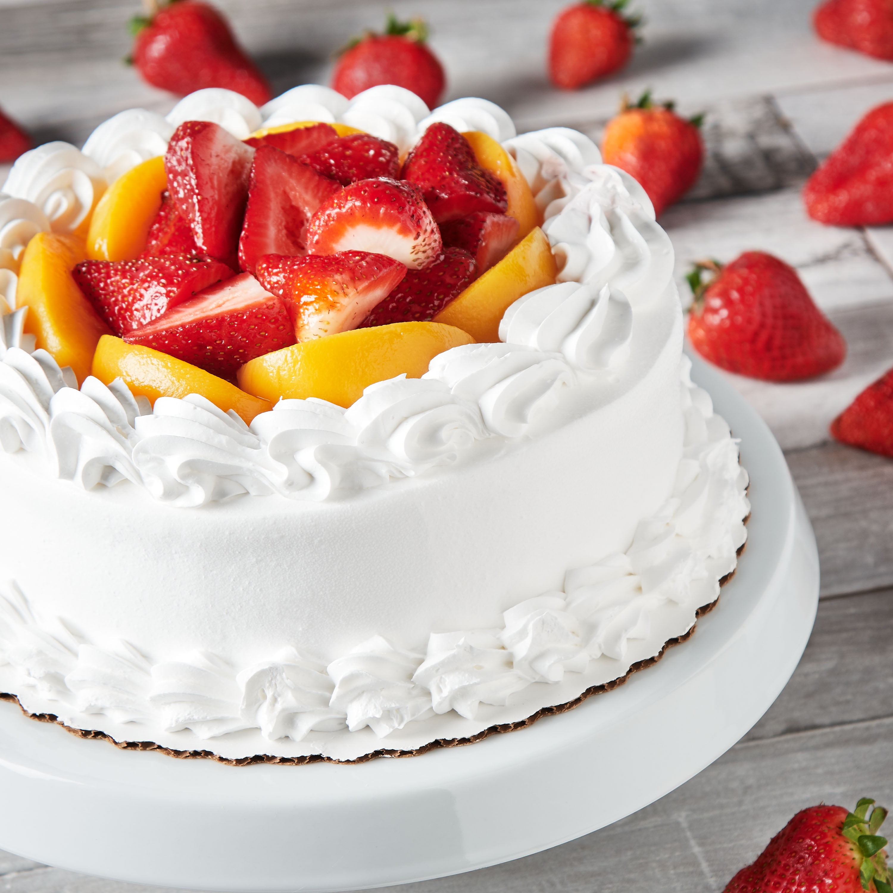Freshness Guaranteed Tres Leches Cake with Strawberries & Peaches, 8" Round, 53 oz