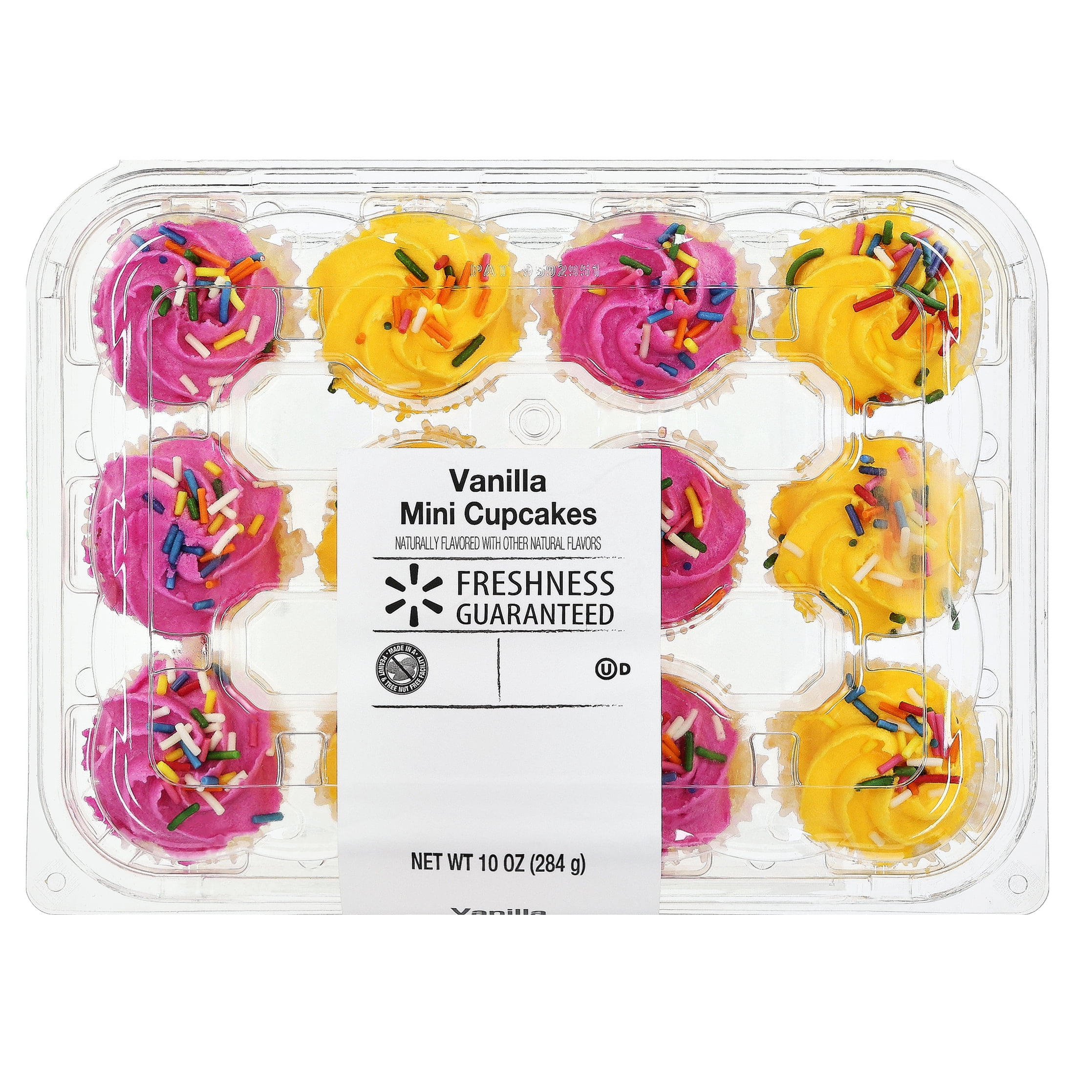 Freshness Guaranteed Vanilla Pink & Yellow Mini Cupcakes, 10 oz, 12 Count (Bakery Fresh, Sweet Dessert)