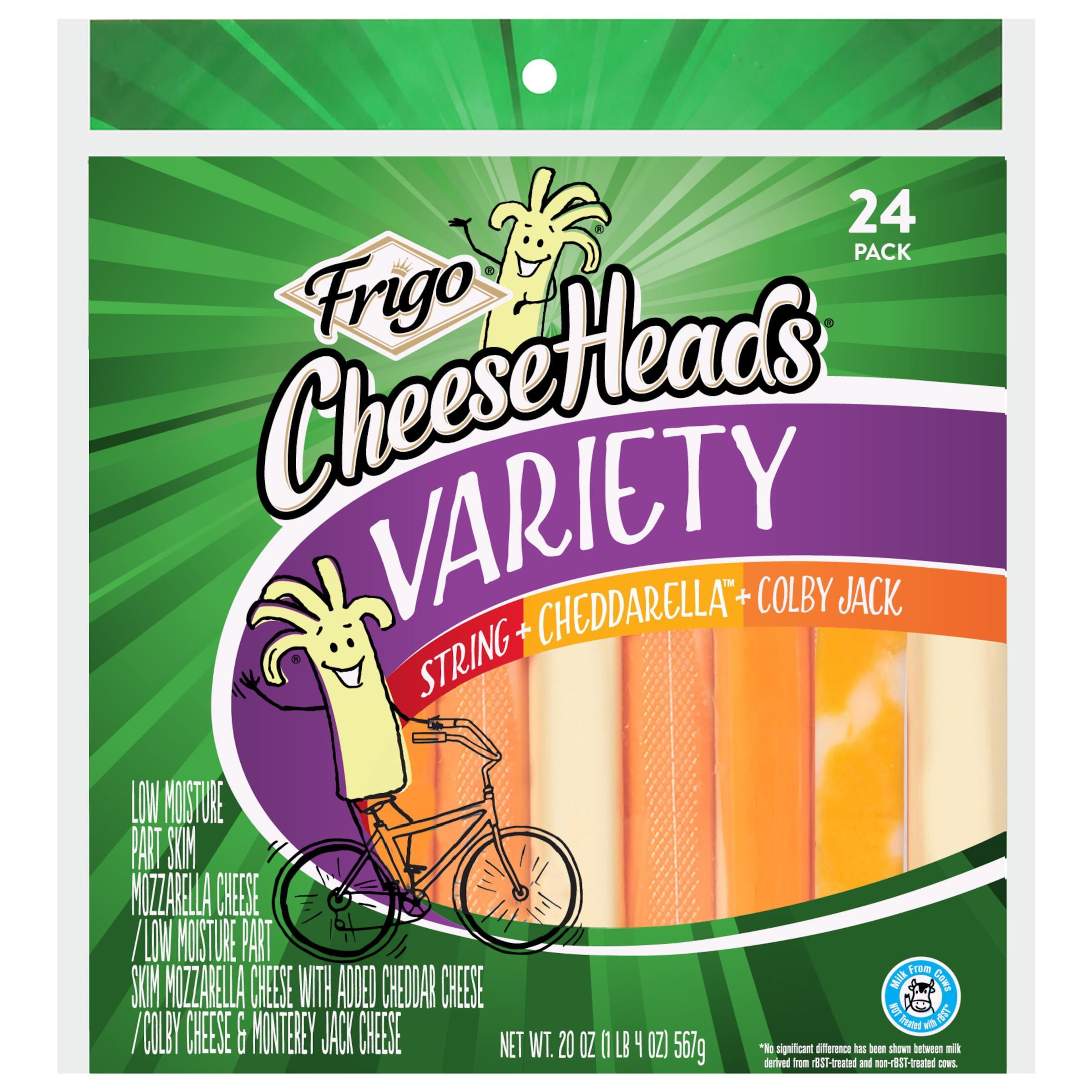 Frigo Cheese Heads Variety Assortment of Original String Cheese, Cheddarella and Colby Jack, 20 oz, 24 Count