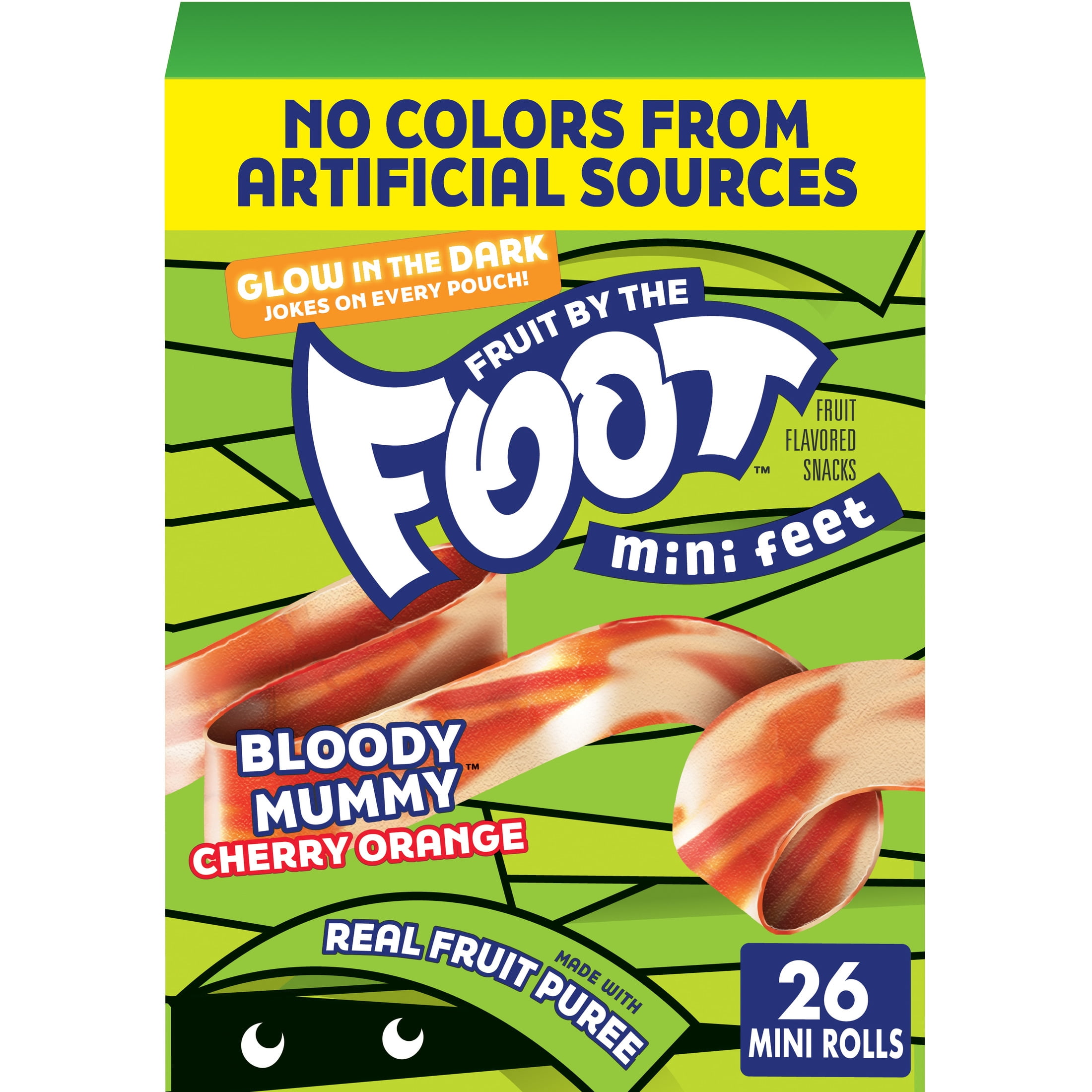 Fruit by the Foot Mini Feet Bloody Mummy Fruit Flavored Snacks, Halloween Treats, 26 Count