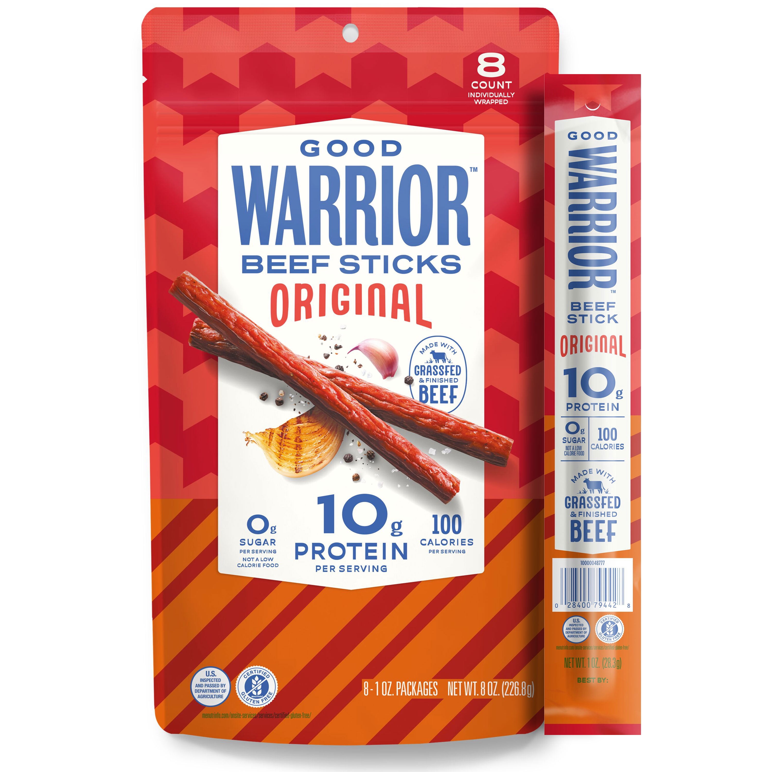 Good Warrior Grassfed & Finished Original Beef Sticks, 8 oz Bag