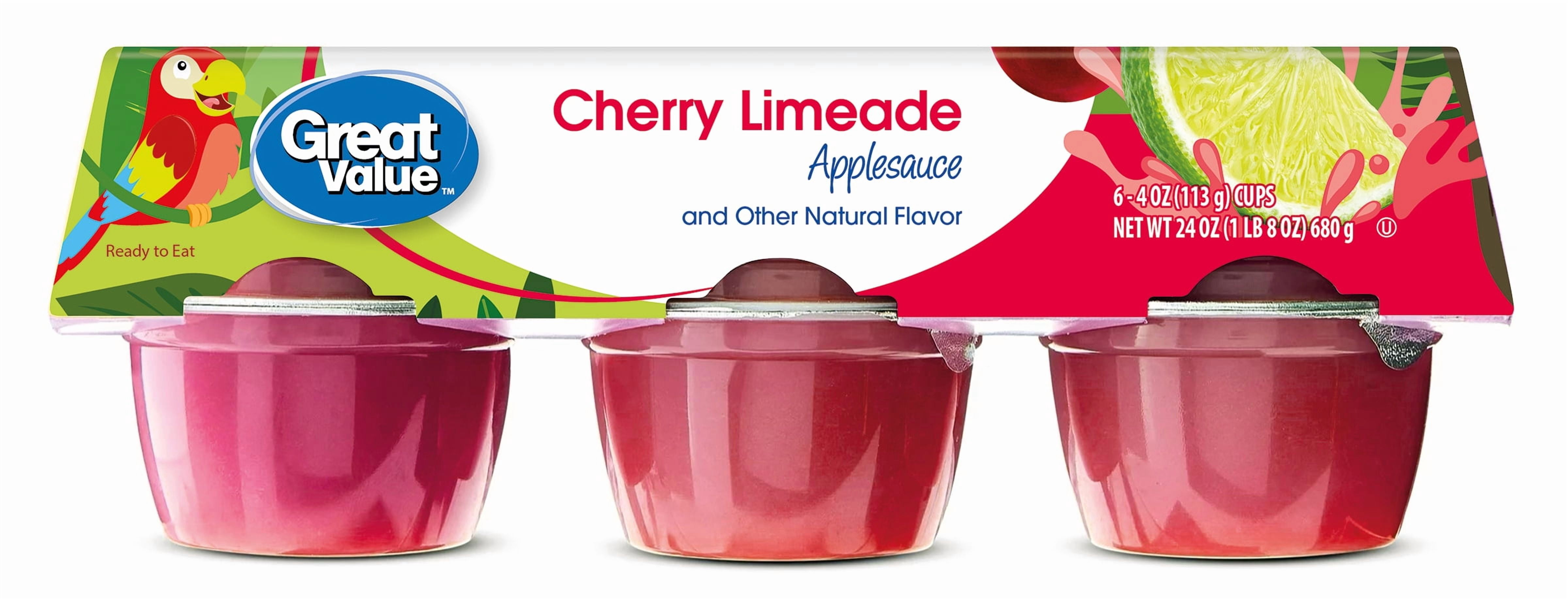 Great Value Cherry Limeade Applesauce, 4oz, 6 Count