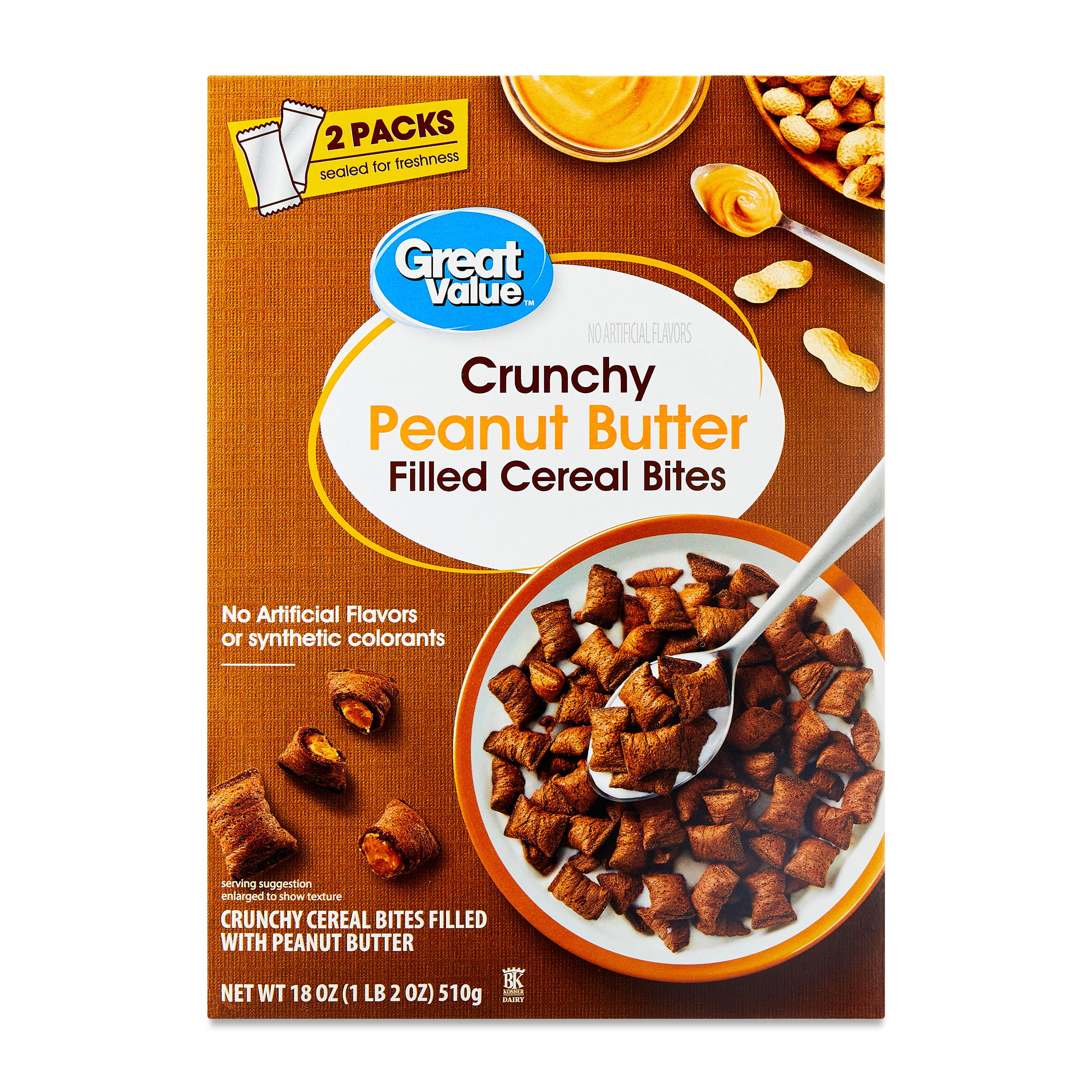 Great Value Crunchy Peanut Butter Filled Breakfast Cereal Bites, 18 oz