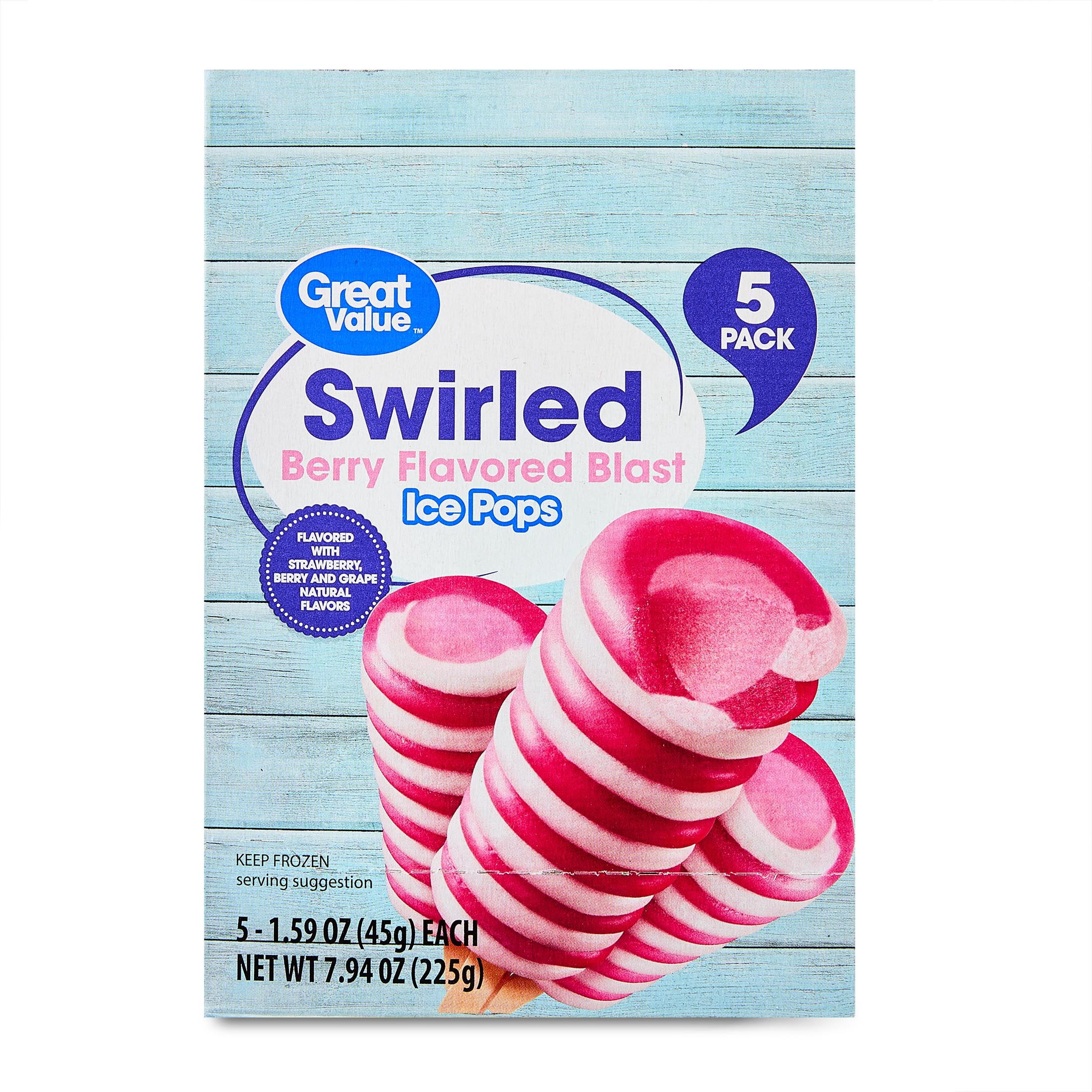 Great Value Swirled Berry Flavored Ice Pops, 1.59 oz, 5 Count