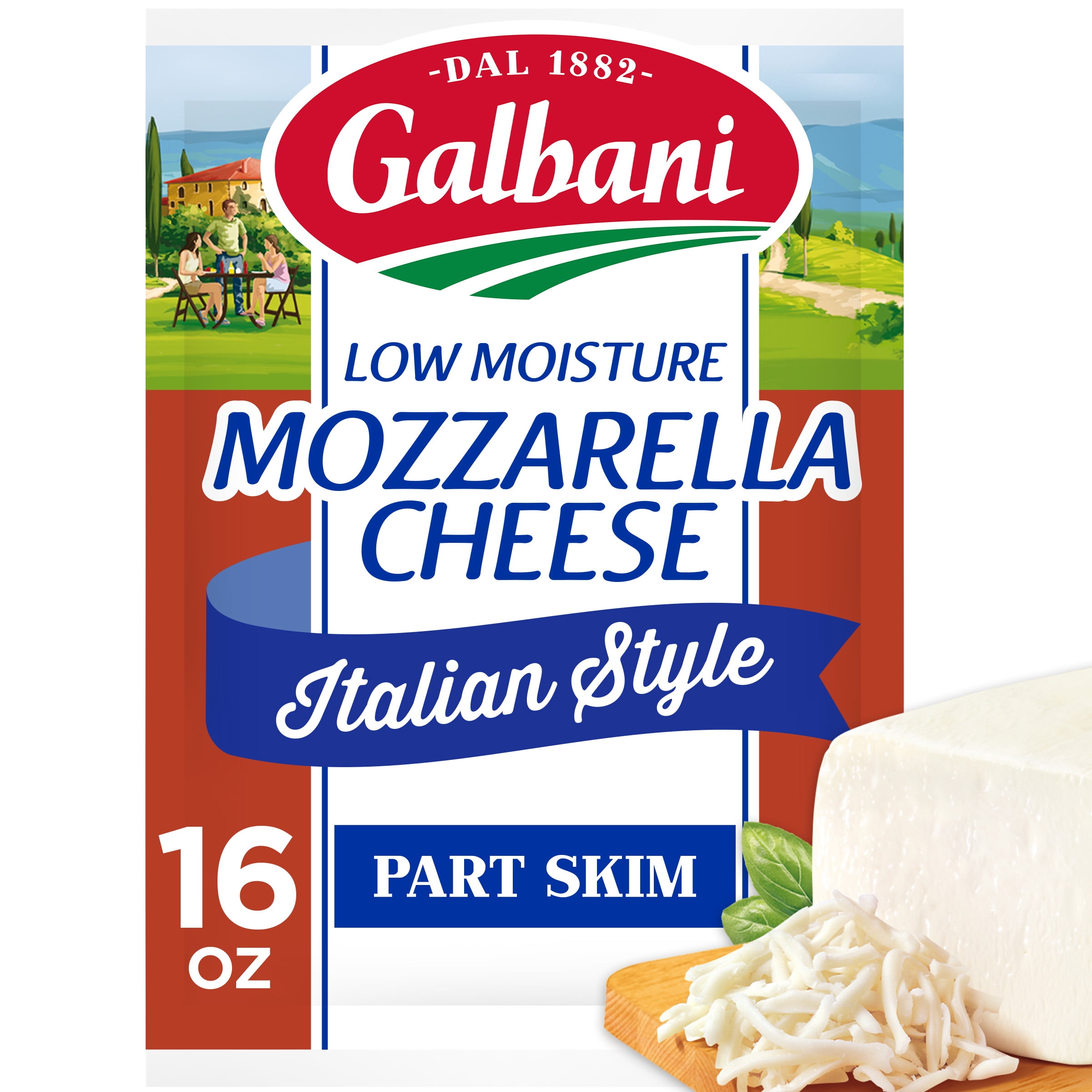 Galbani Part Skim Milk Low Moisture Mozzarella Cheese Block, 16 oz (Refrigerated)