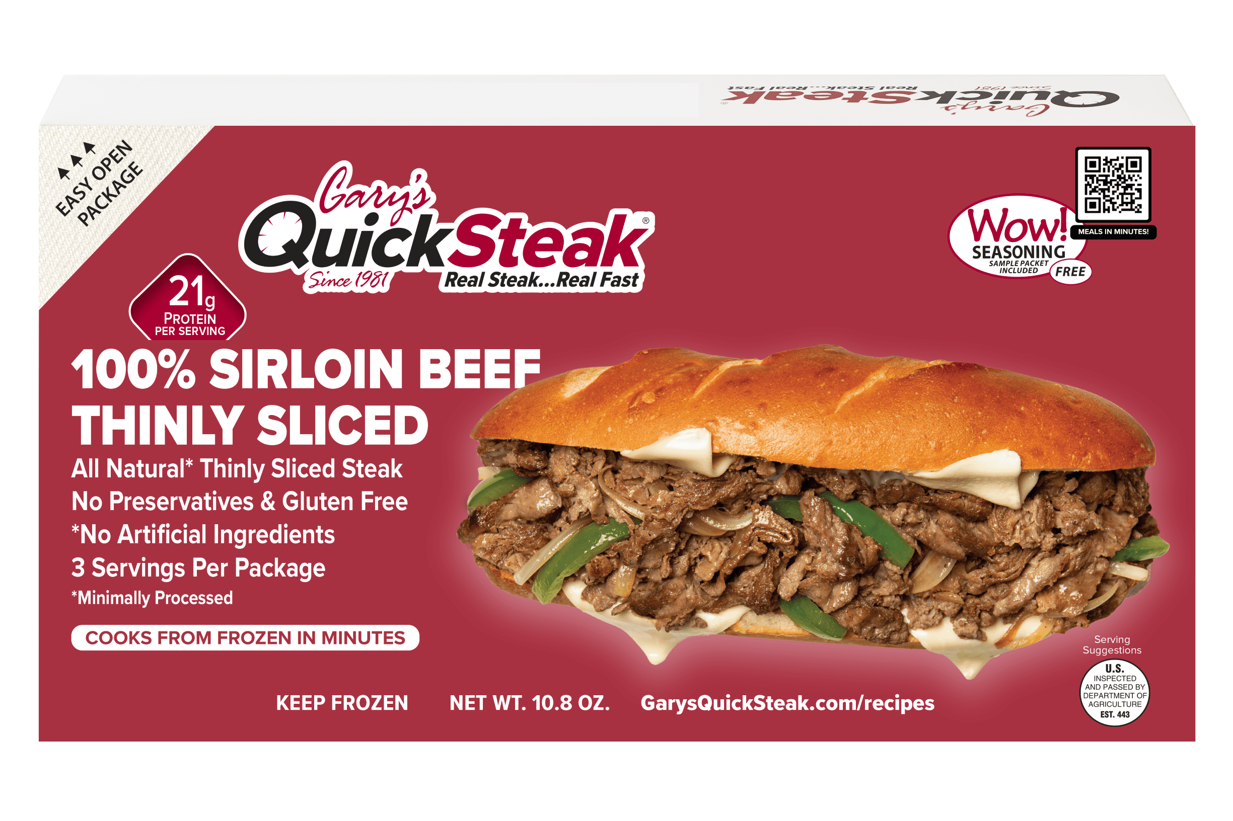 Gary's QuickSteak 100% Thin Sirloin Frozen Beef Packaged Meal, 10.8 oz