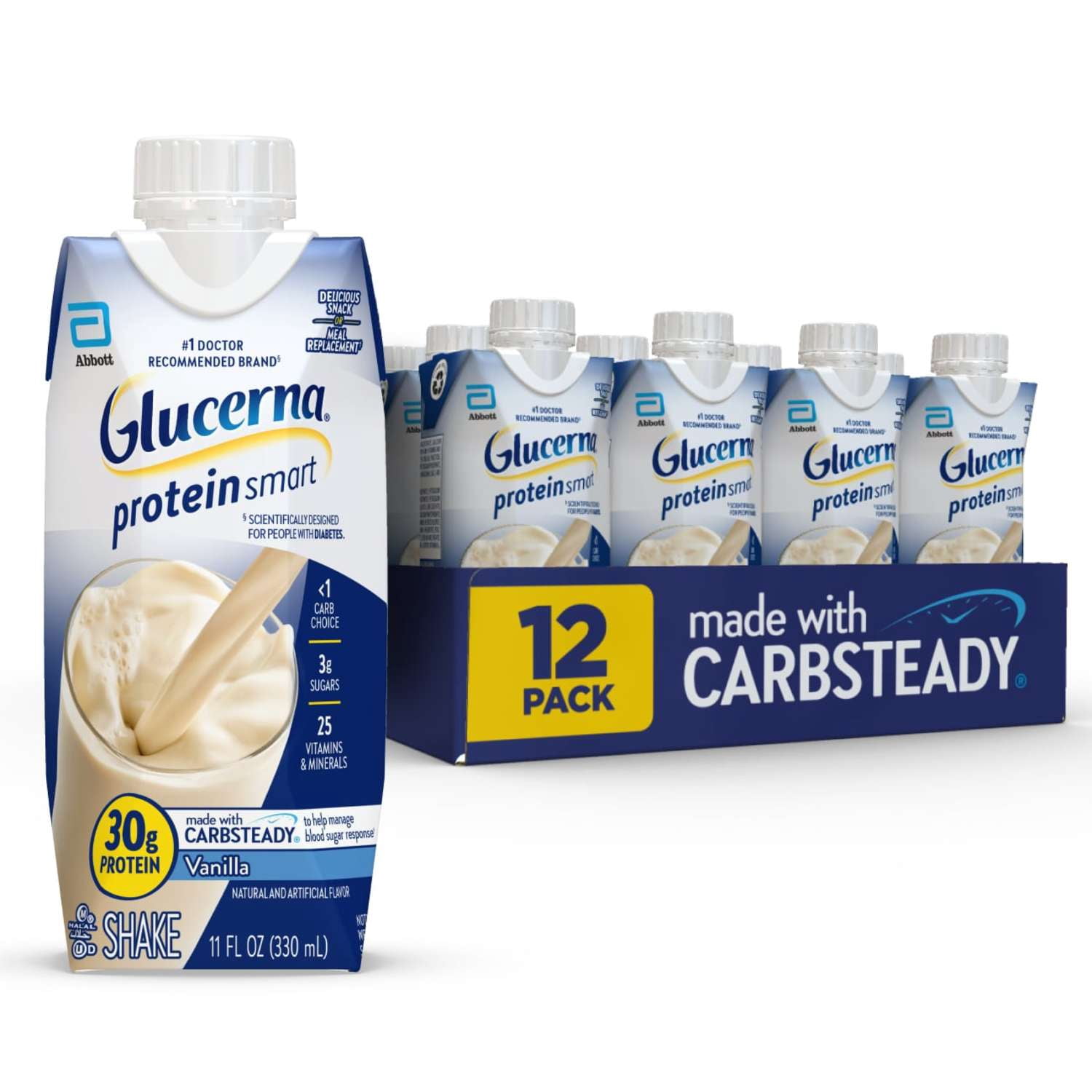 Glucerna Protein Smart Diabetes Care Shake, Vanilla, 11 Fl Oz, 12 Pack