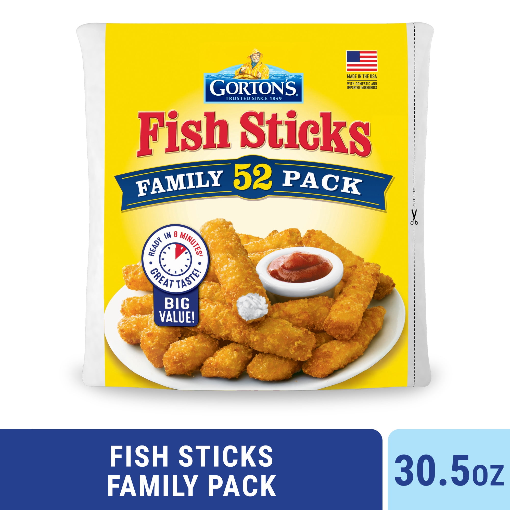 Gortons Crunchy Breaded Fish Sticks, Wild Caught Pollock, 52 Count