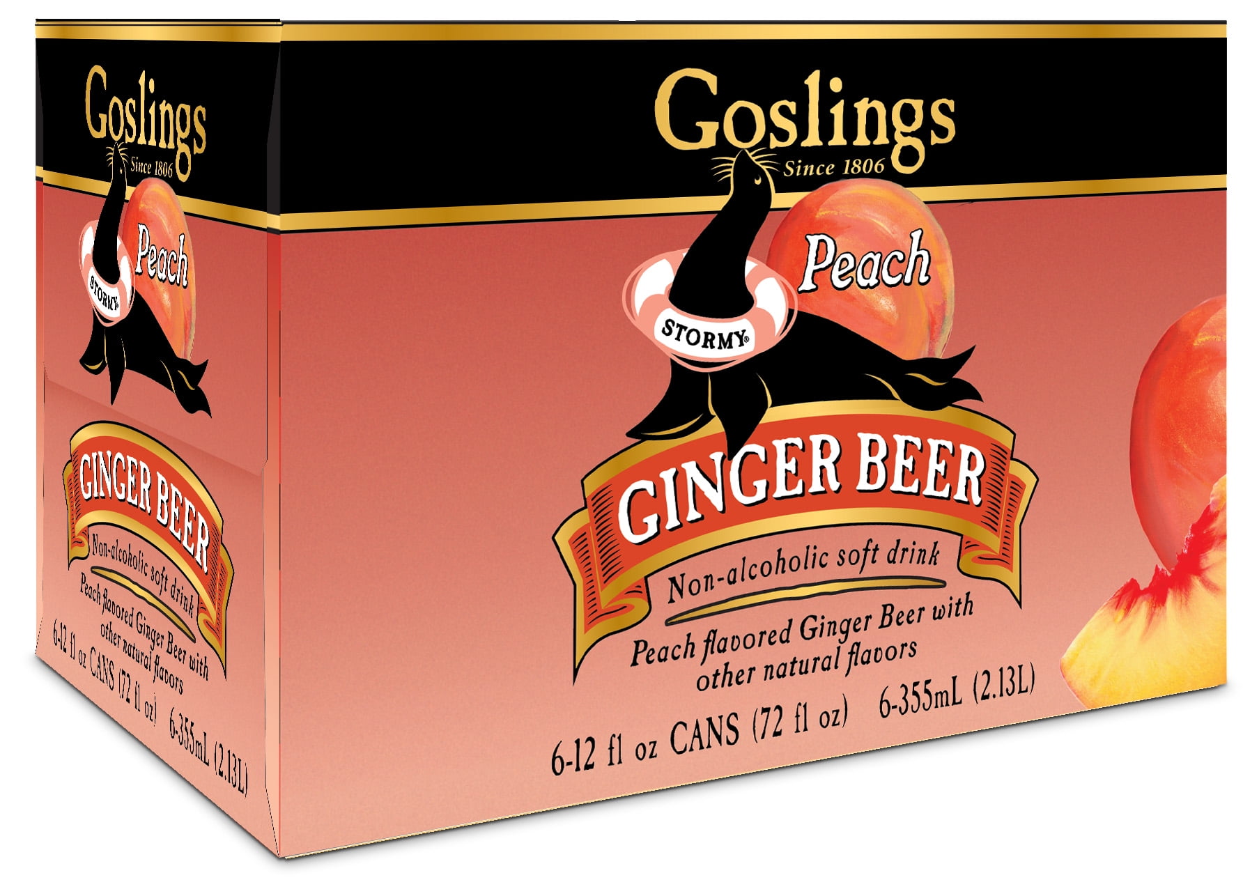 Goslings Stormy Peach Ginger Beer, 6 Pack of 12 fl. oz Aluminum Cans