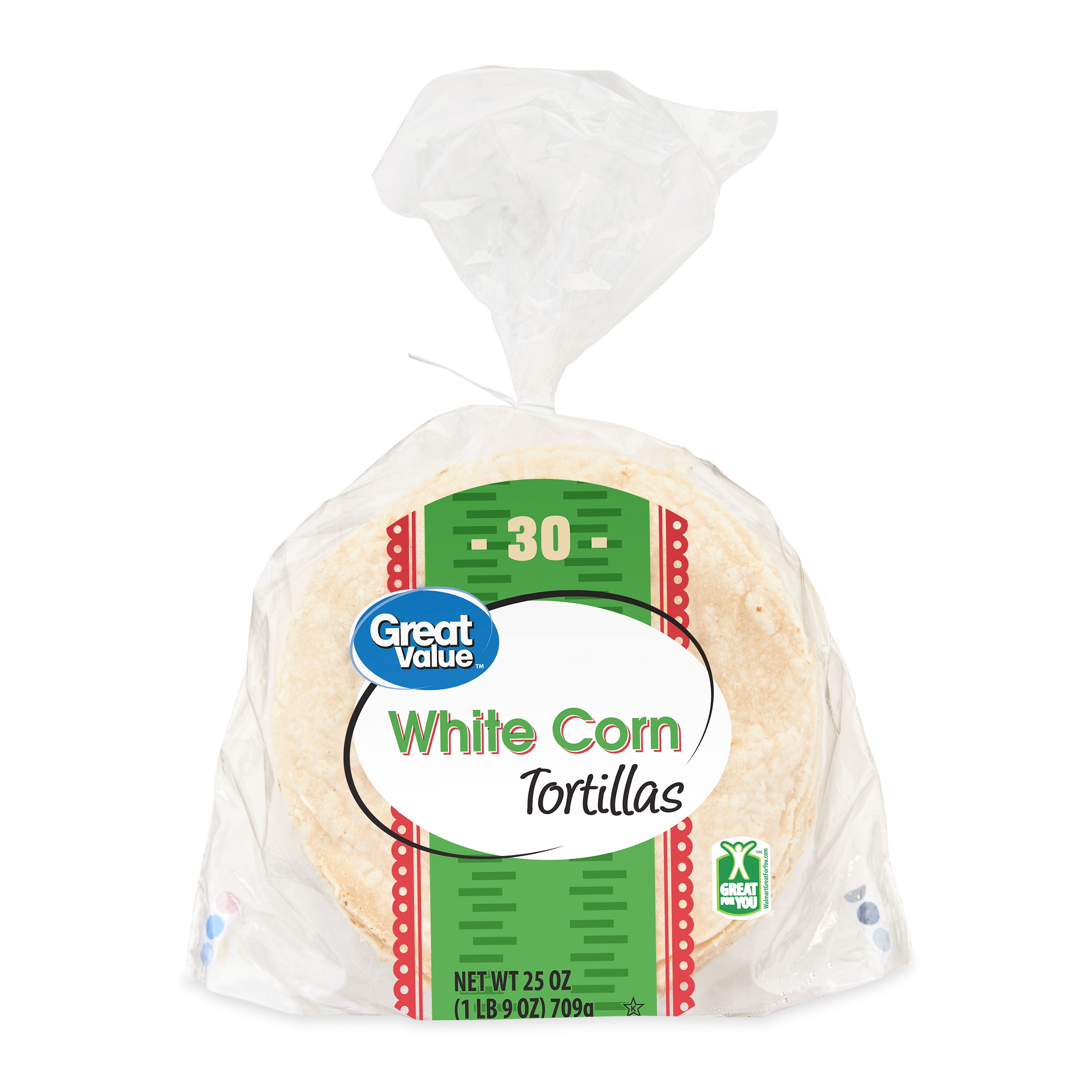 Great Value 6 inch White Corn Tortillas, 25 oz, 30 Count