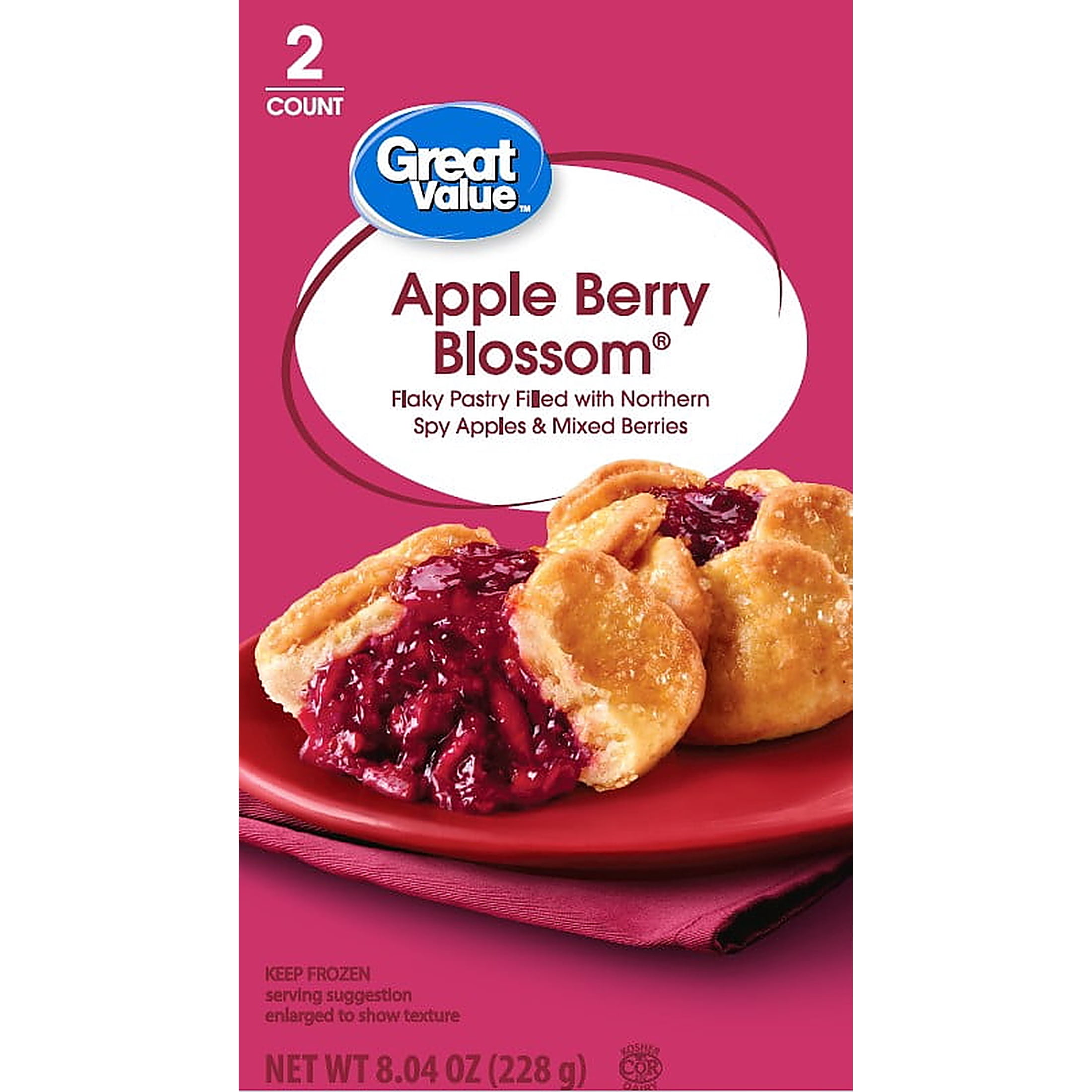 Great Value Apple Berry Blossom Dessert Individually Wrapped Apple & Mixed Berry Hand Pies, 2 Count (8 oz)