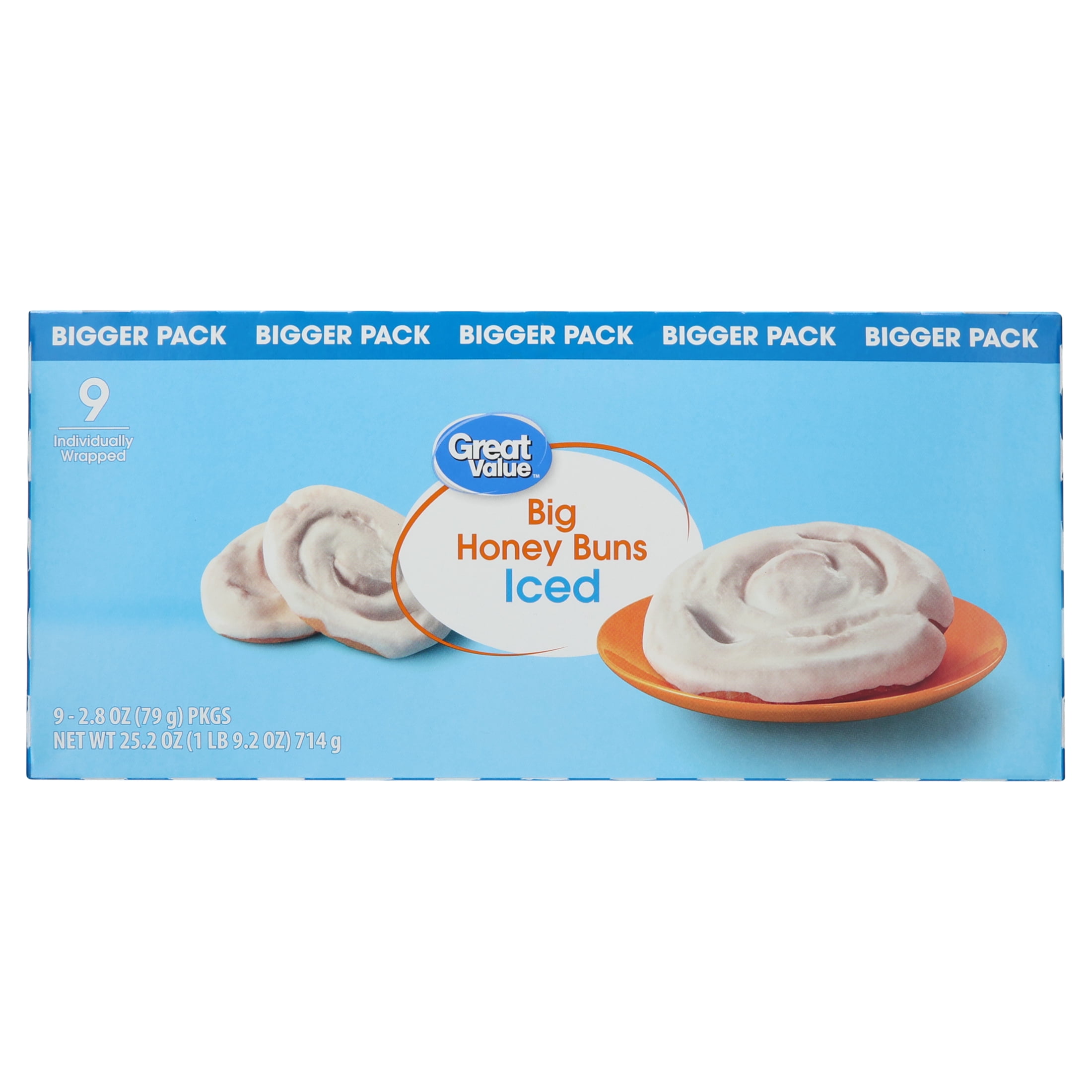 Great Value Big Iced Honey Buns, 2.8 oz, 9 Count