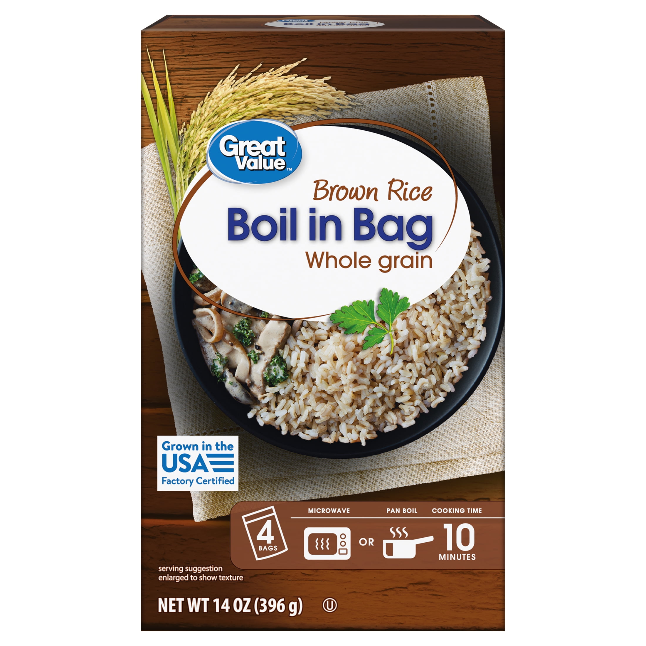 Great Value Boil in Bag Brown Rice, 14 oz, 4 Count