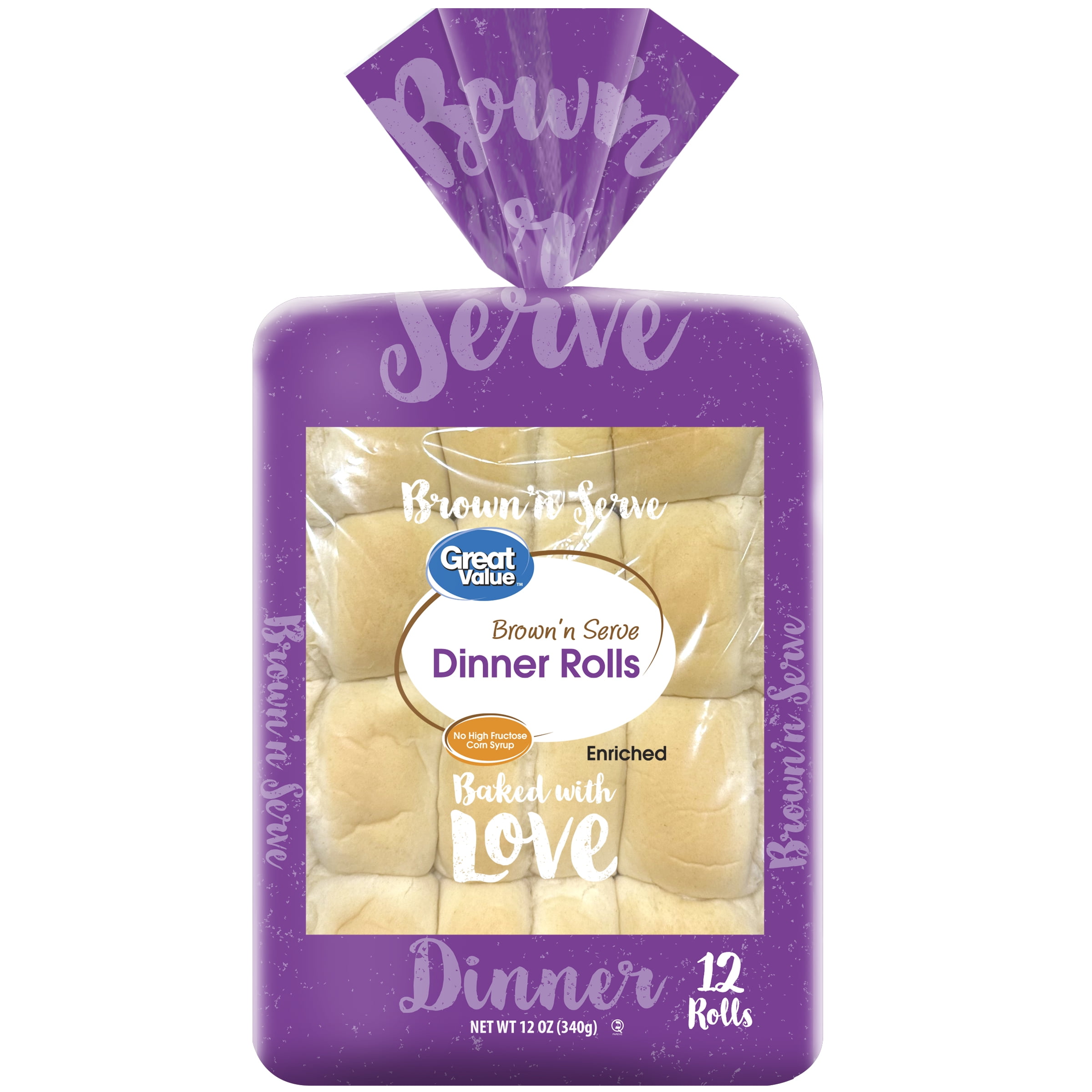 Great Value Brown and Serve White Dinner Rolls, 12 oz, 12 Count