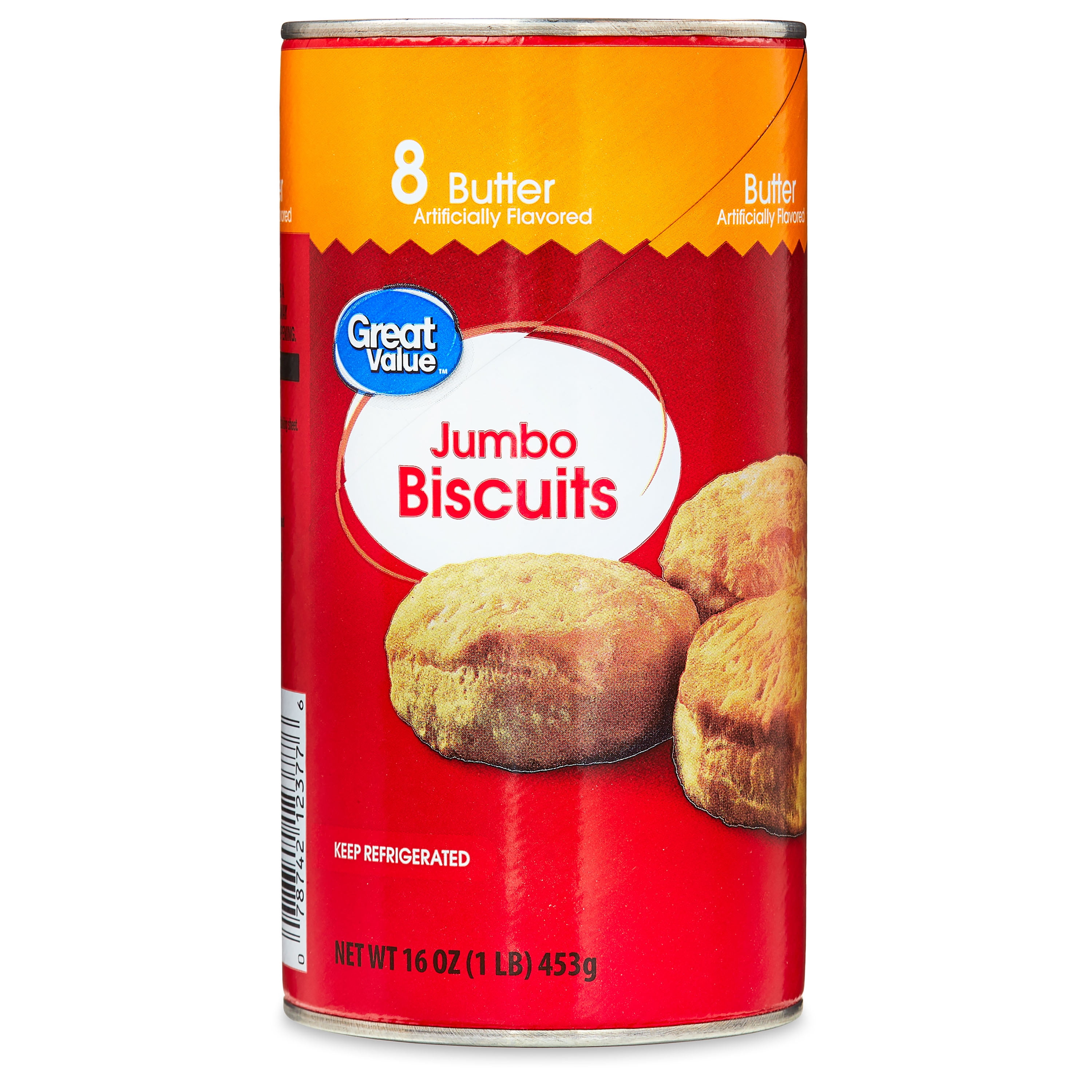 Great Value Butter Flavor Jumbo Biscuits, 16 oz, 8 Count