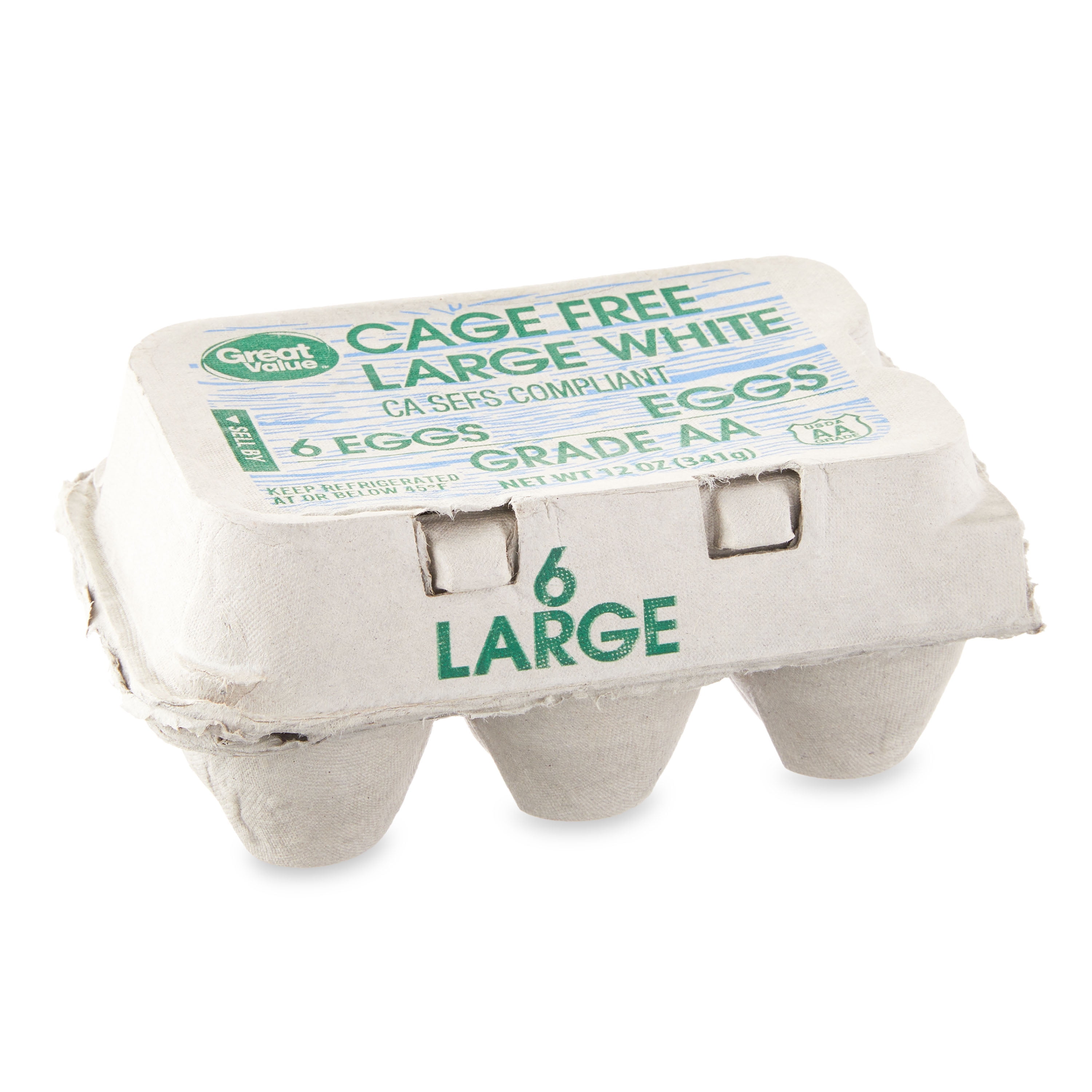 Great Value Cage-Free Large White Eggs, 6 Count