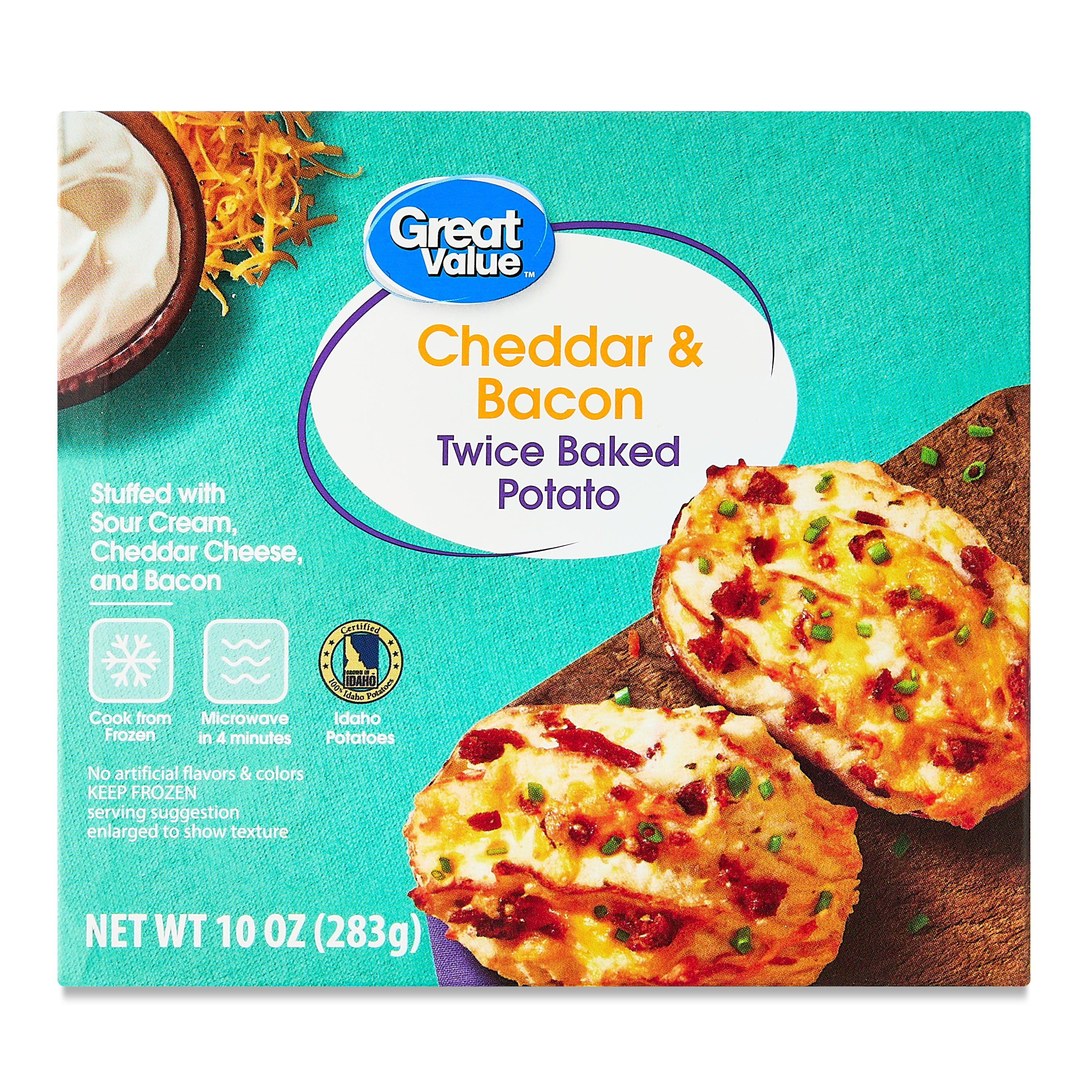 Great Value Cheddar and Bacon Twice Baked Potatoes, 10 oz (Frozen)