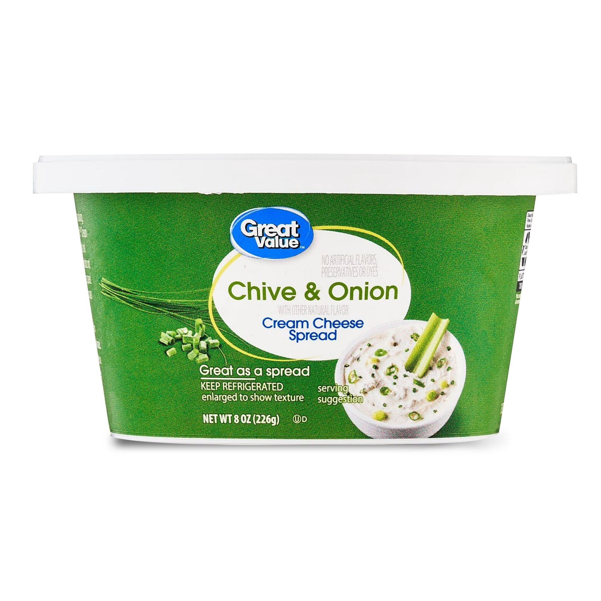 Great Value Chive & Onion Cream Cheese Spread, Soft, 8 oz Tub