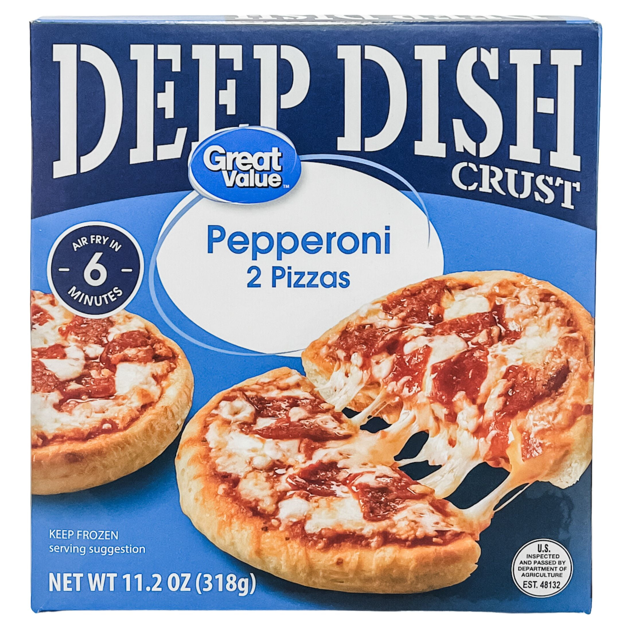 Great Value Deep Dish Pepperoni Pizza, with a Zesty Red Tomato Sauce, 2 Count, 11.2 oz (Frozen)
