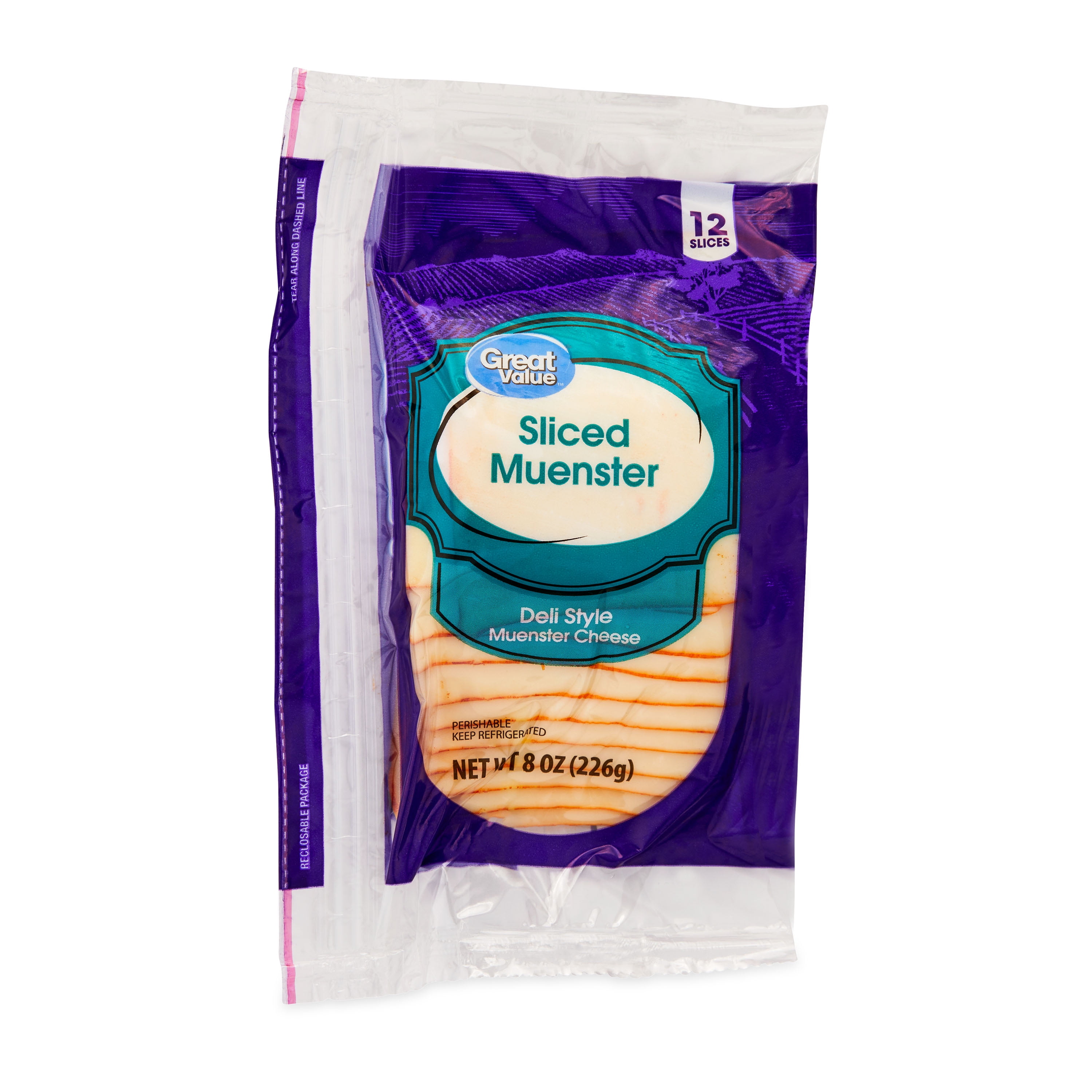 Great Value Muenster Deli Style Sliced Cheese, 8 oz, 12 Slices