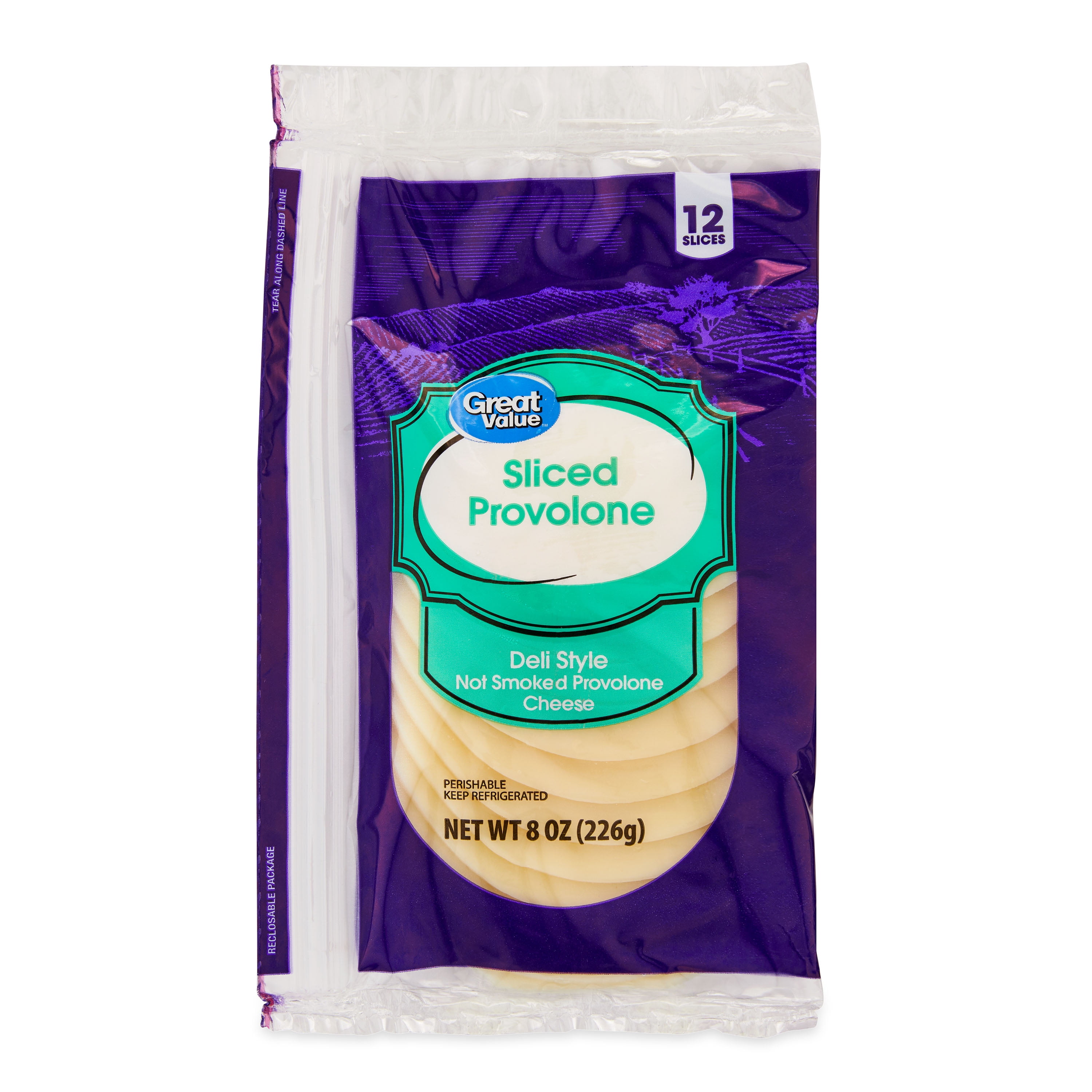 Great Value Deli Style Sliced Non-Smoked Provolone Cheese, 8 oz, 12 Slices