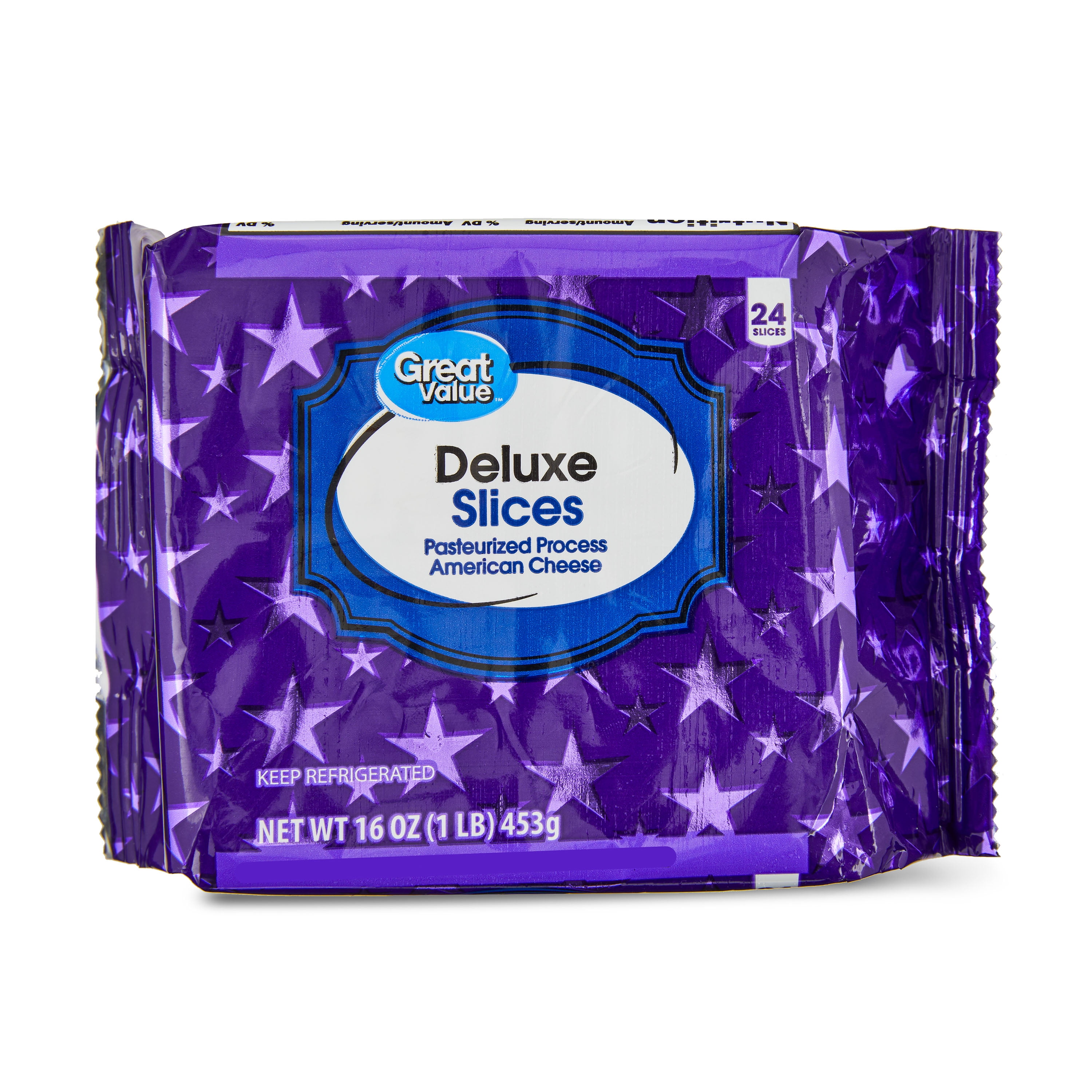 Great Value Deluxe American Cheese Slices, 16 oz, 24 Slices