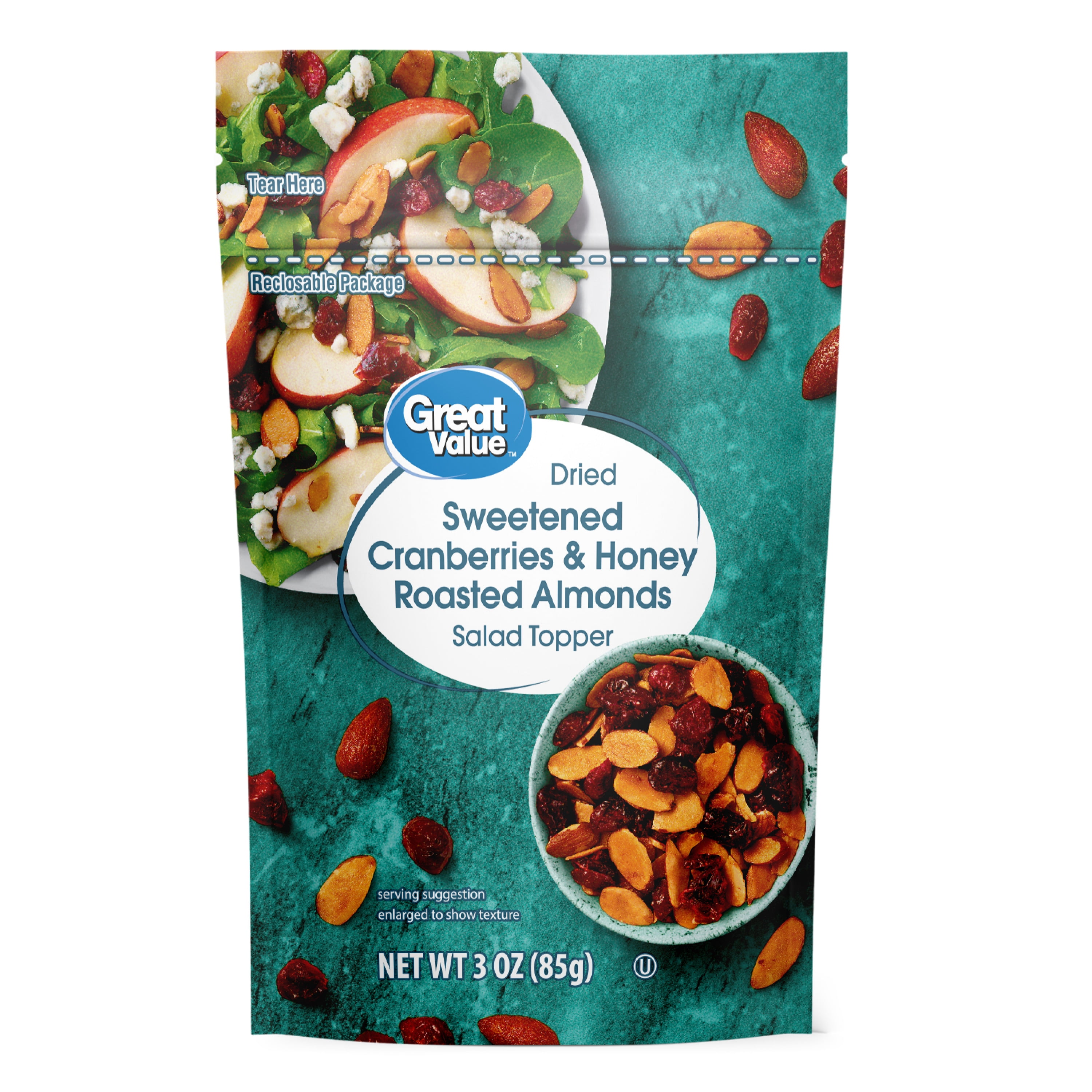 Great Value Dried Sweetened Cranberries & Honey Roasted Almonds Salad Topper, 3 oz