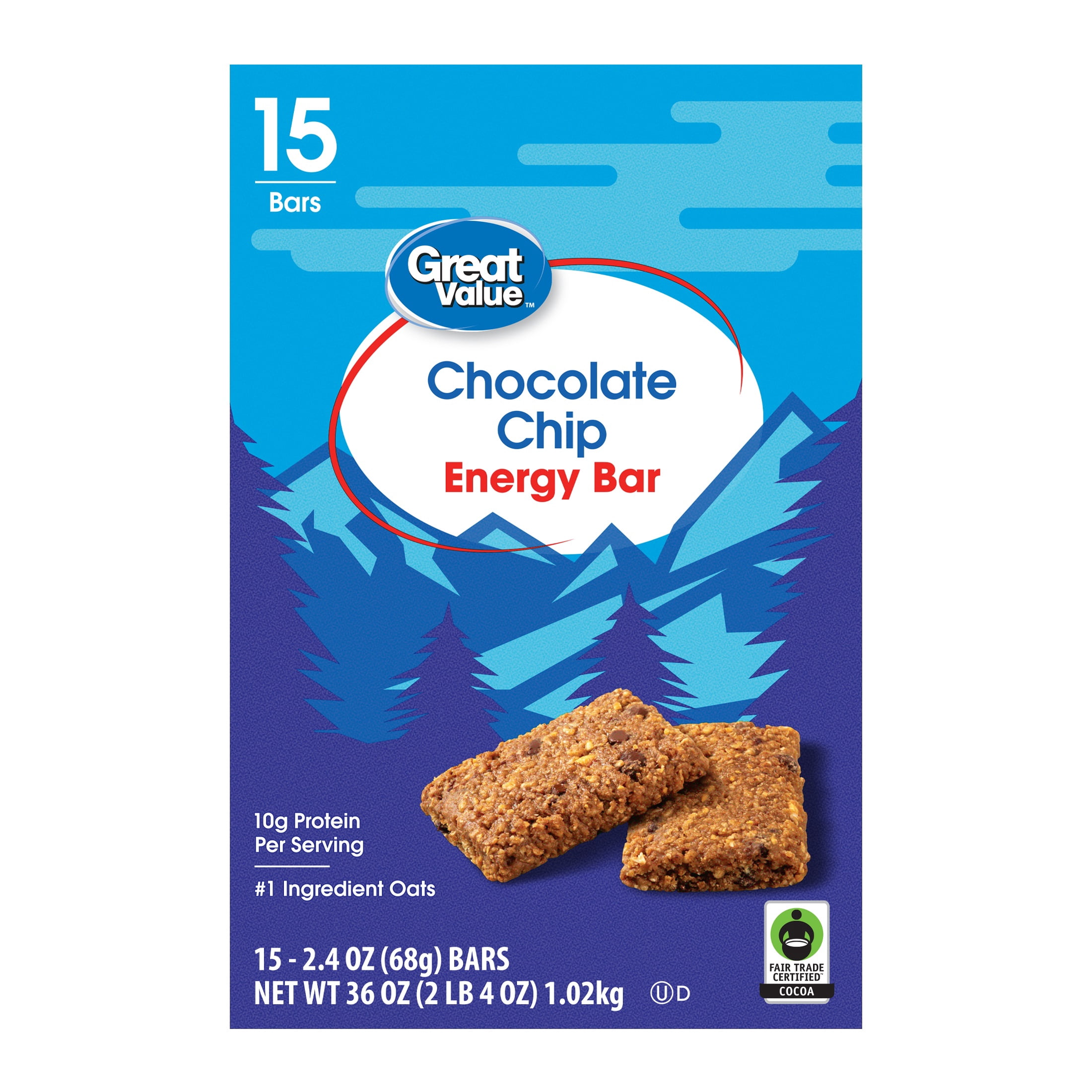 Great Value Energy Bar, Chocolate Chip, 2.4 oz, 15 Count