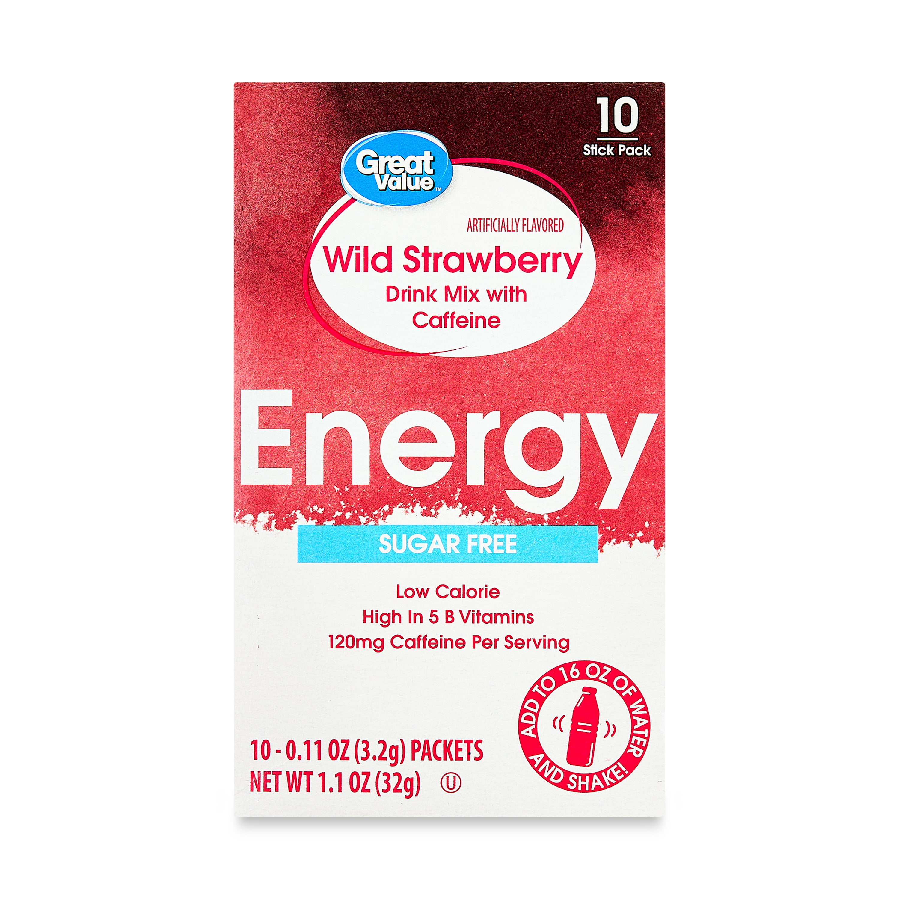 Great Value Energy Wild Strawberry Drink Mix, 10 Count