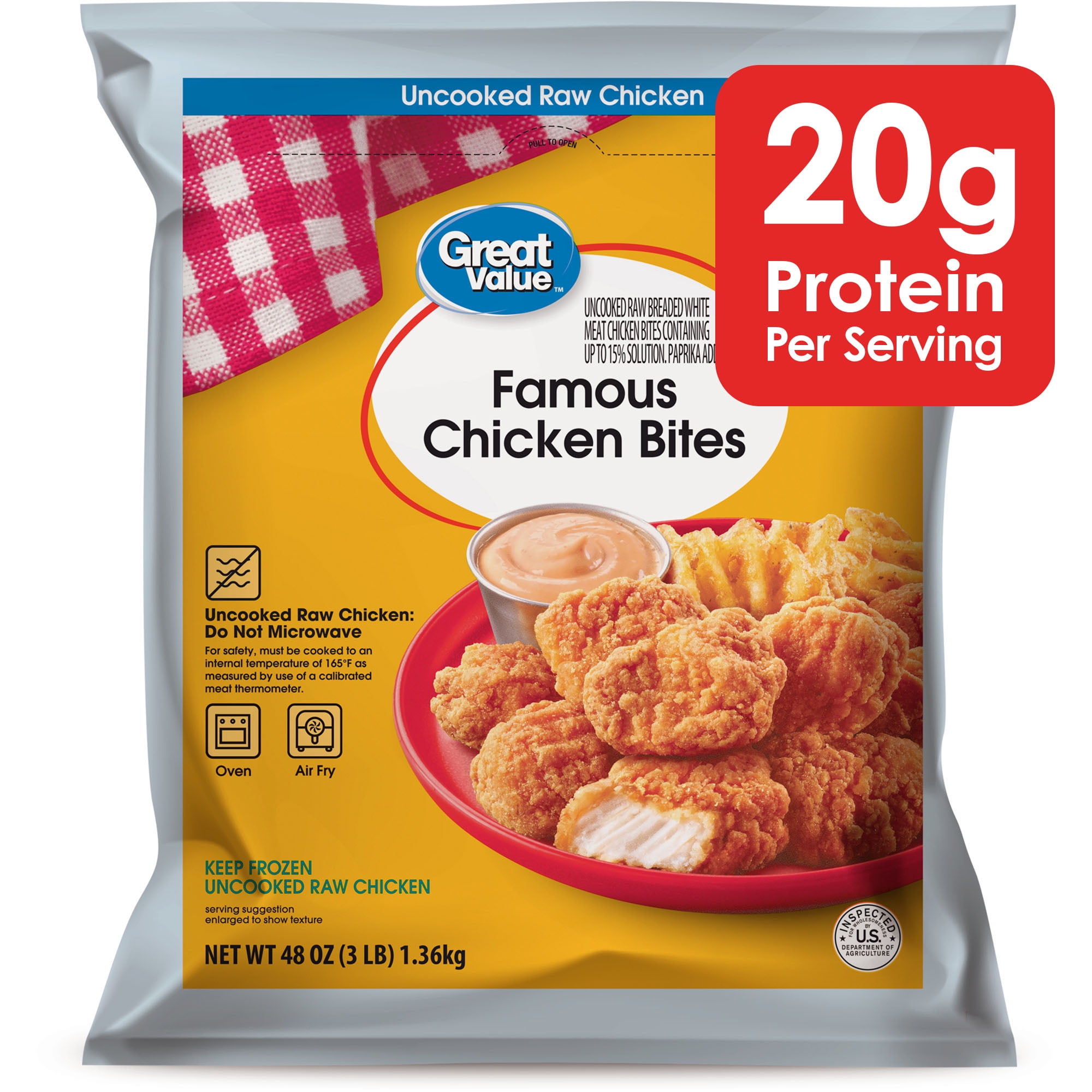 Great Value Famous Chicken Bites, Ready to Cook Breaded Chicken Bites, 20g Protein, 3 lb (Frozen)