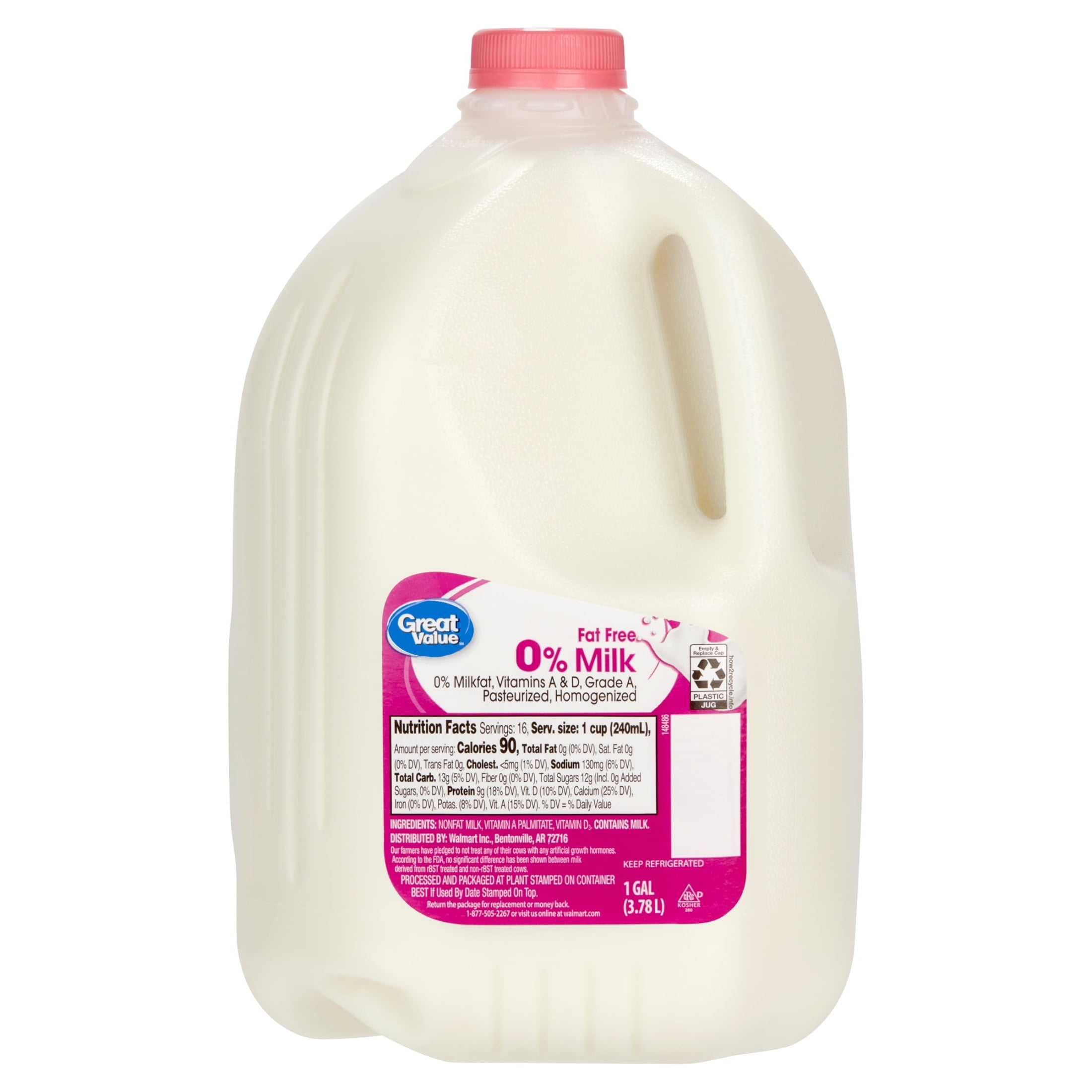Great Value Fat-Free Milk, Gallon, 128 fl oz