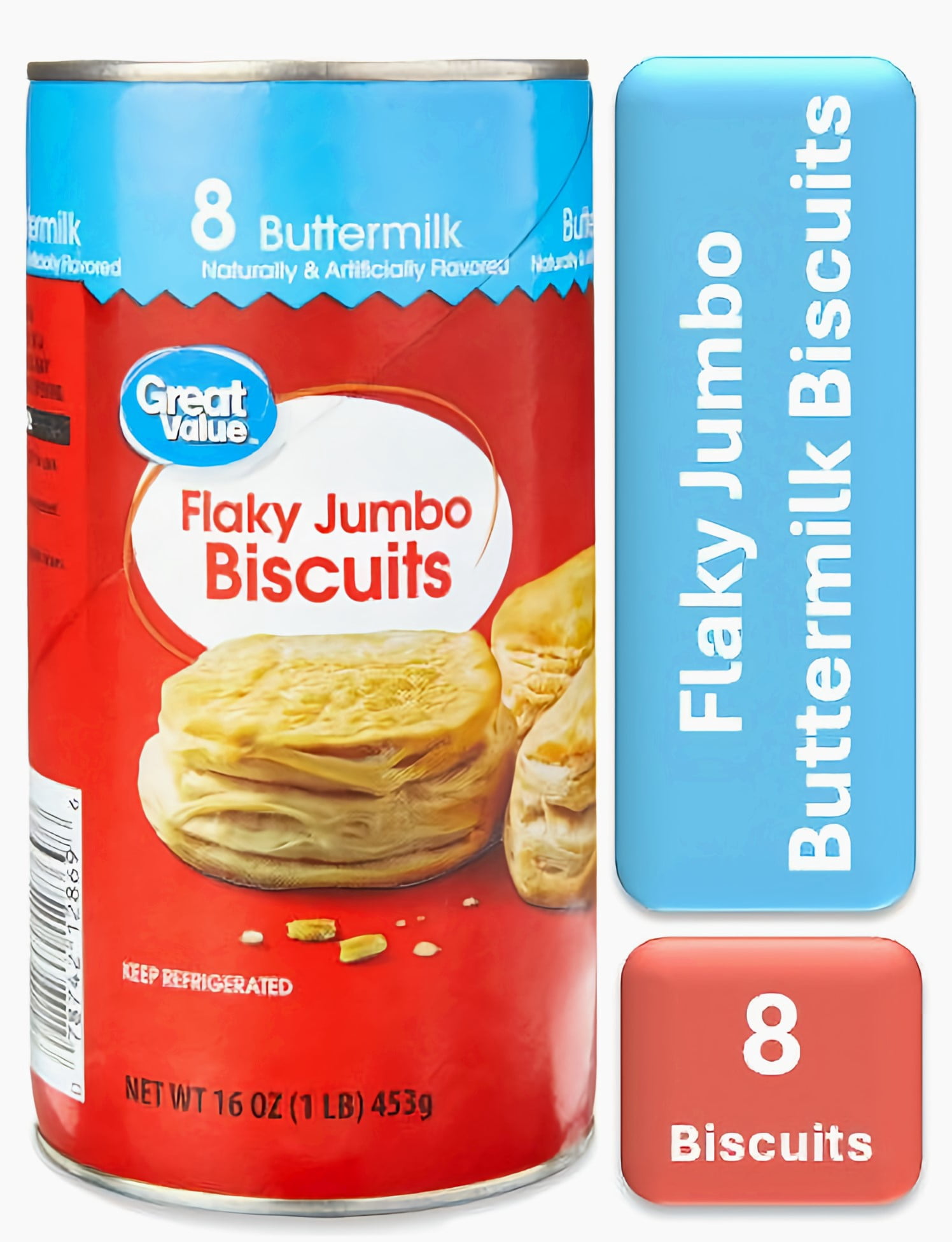 Great Value Flaky Jumbo Buttermilk Biscuits, 16 oz, 8 Count