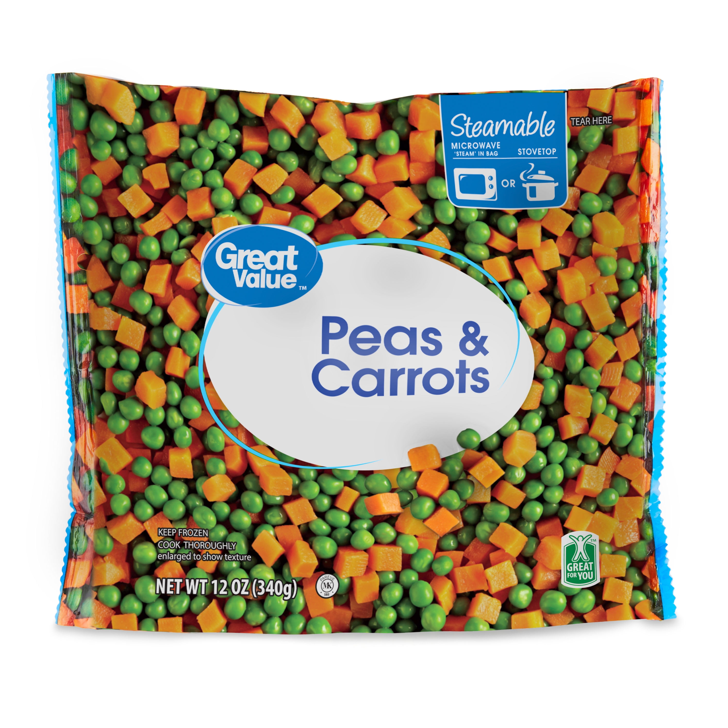Great Value Peas & Carrots, Steamable Bag, 12 oz, Gluten-Free (Frozen)