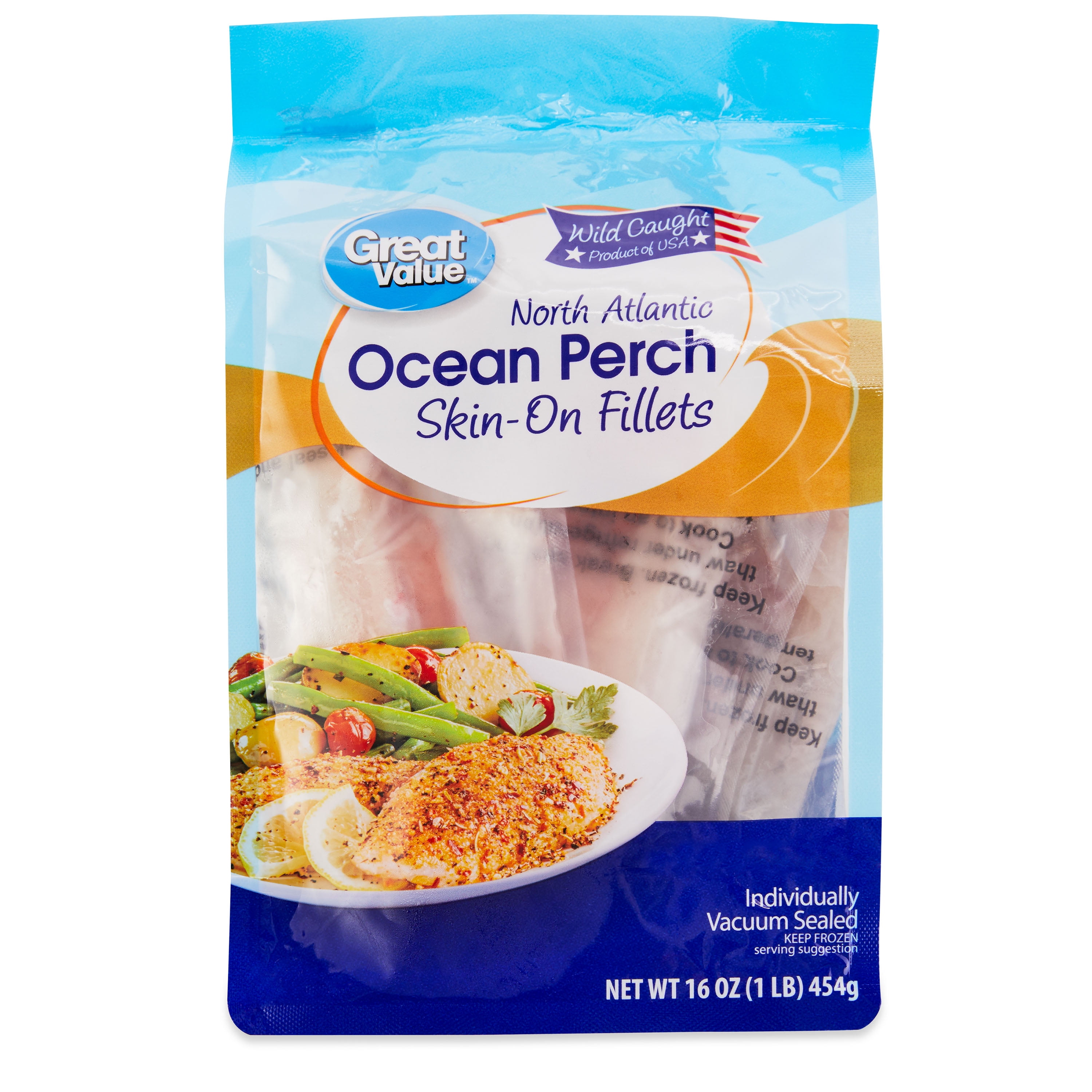 Great Value Frozen Wild Caught North Atlantic Ocean Perch Skin-on Fillets, 16 oz