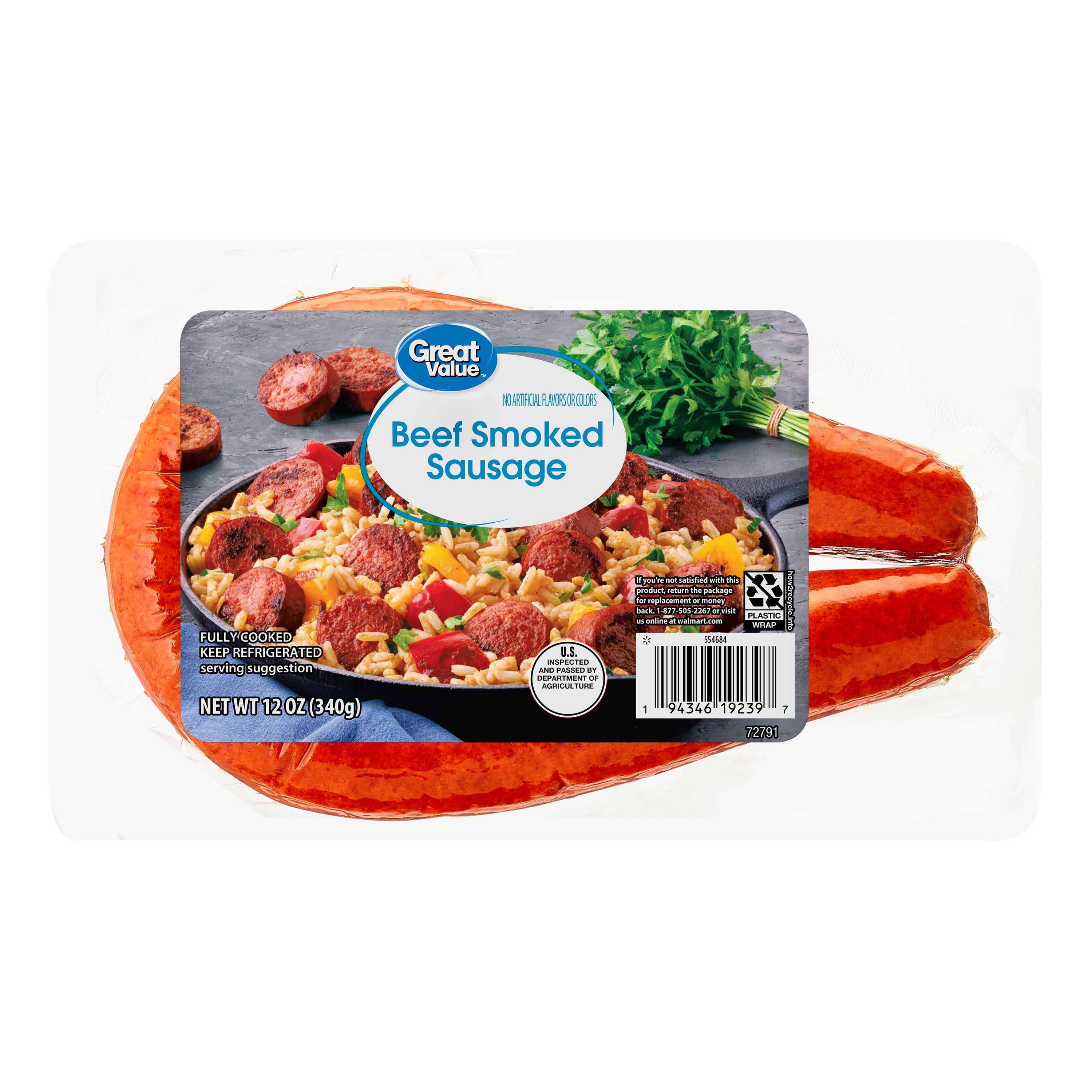 Great Value Fully Cooked Beef Smoked Sausage, 12 oz (Refrigerated)