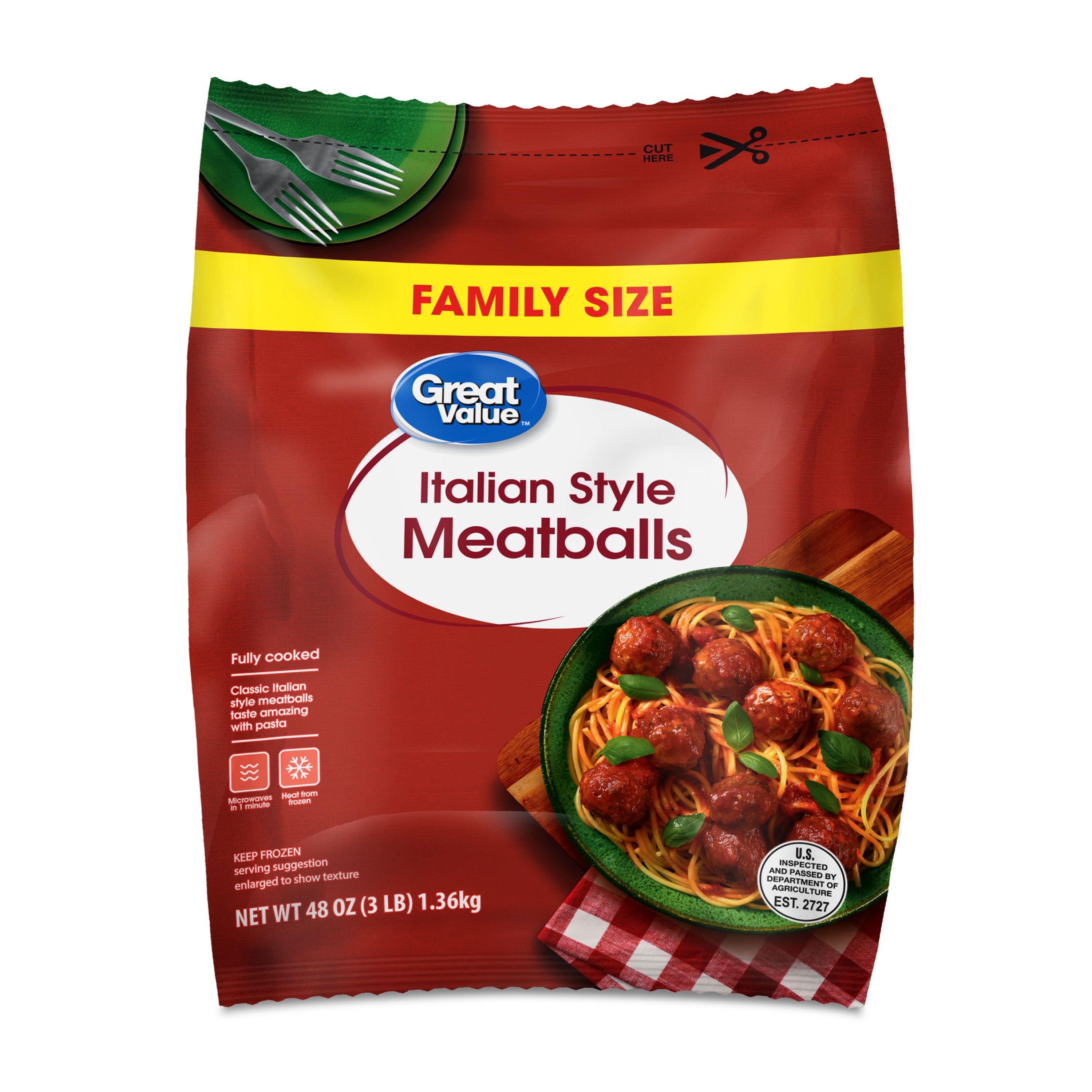 Great Value Fully Cooked Frozen Italian Style Meatballs, Family Size, 48 oz