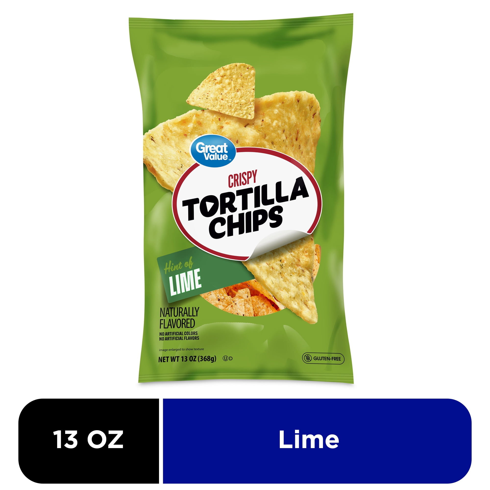 Great Value Hint of Lime Tortilla Chips, 13 oz Bag