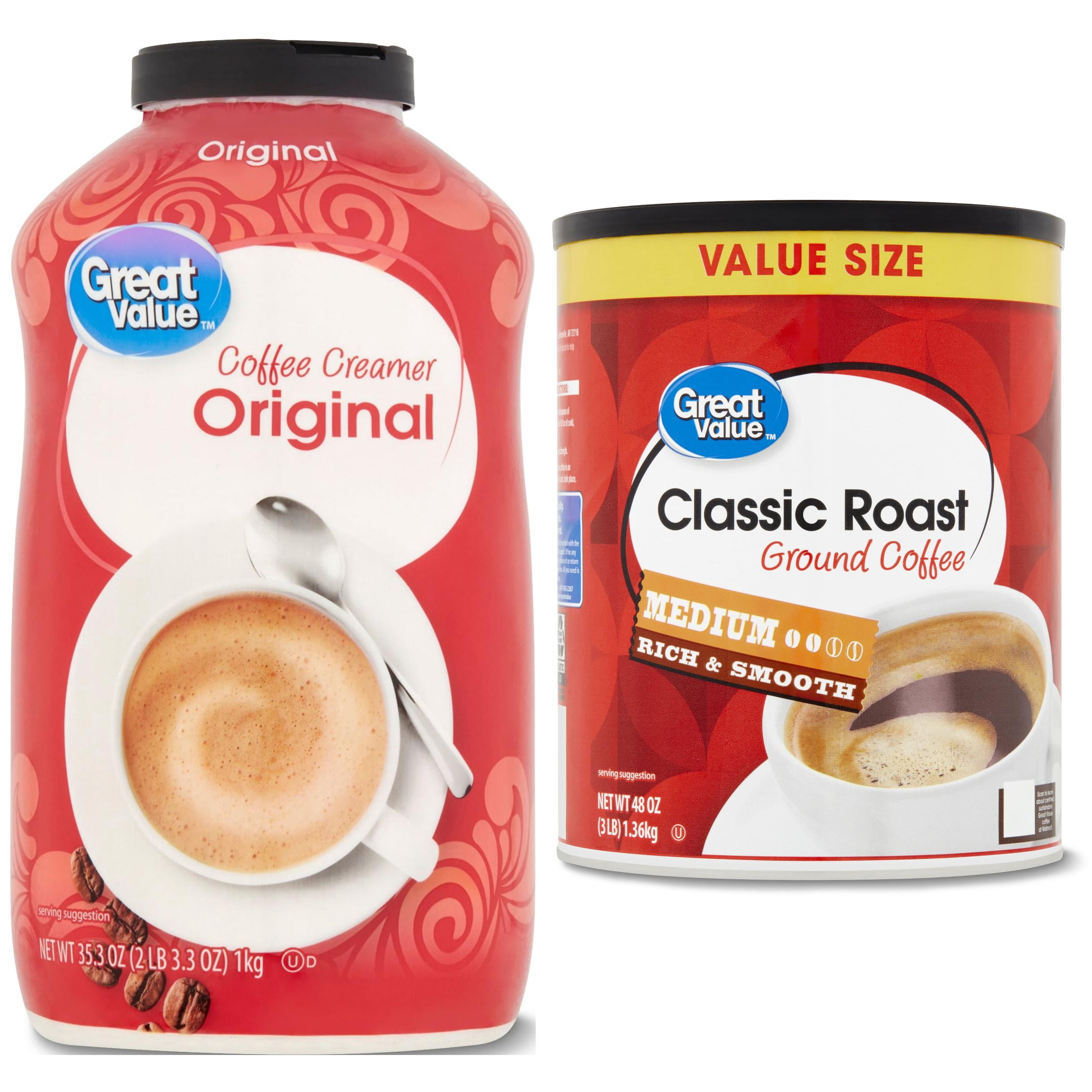Great Value Ground Coffee 48 oz & Great Value Coffee Creamer 35.3 oz Bundle