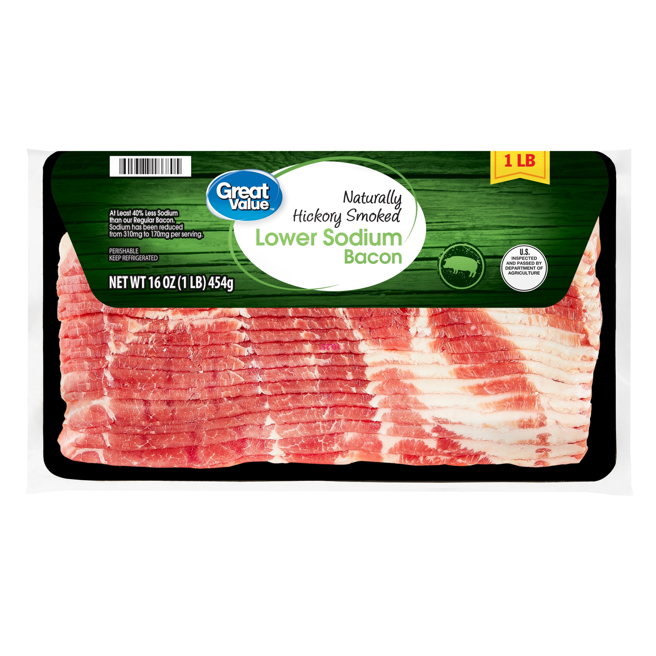 Great Value Hickory Smoked Lower Sodium Bacon, 16 oz