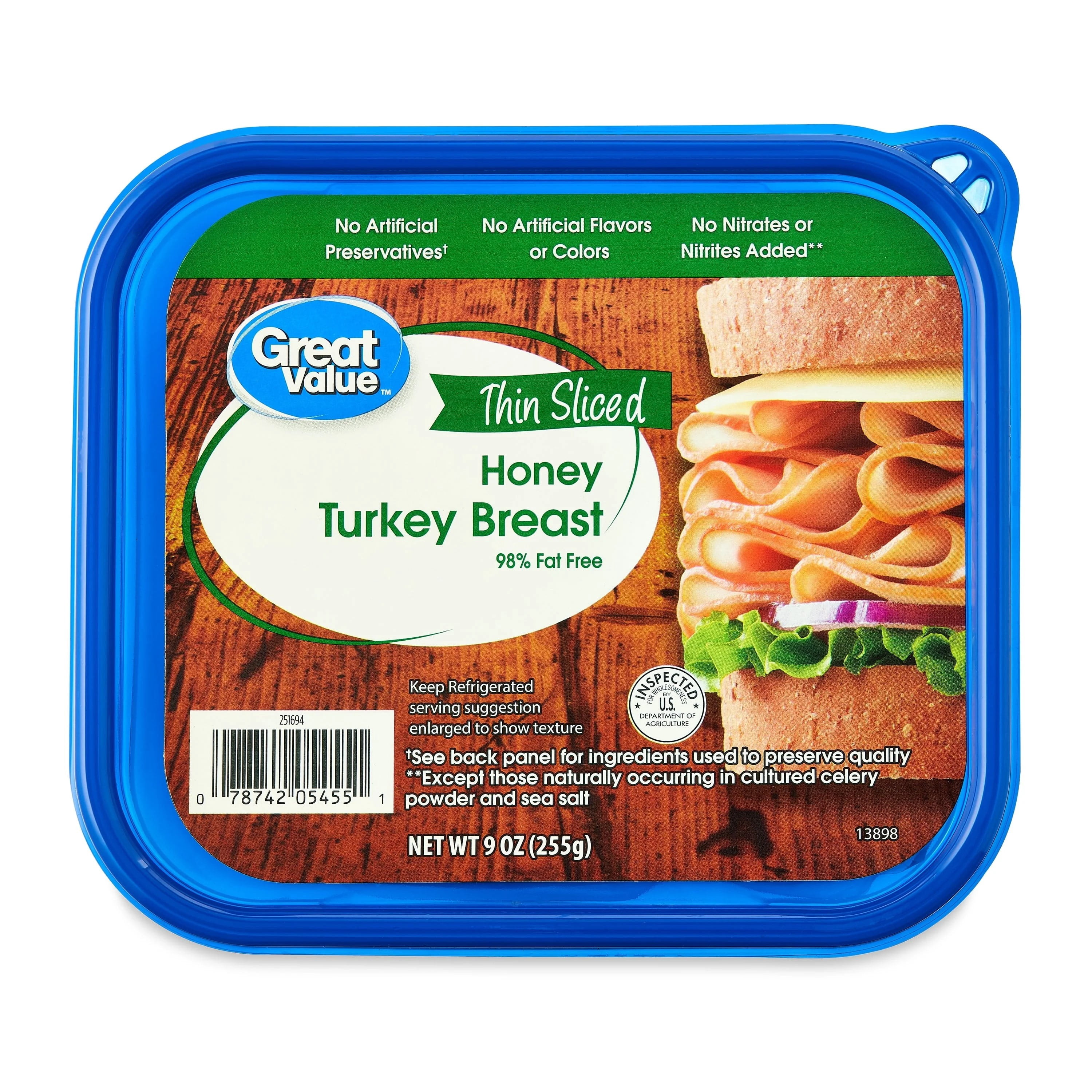 Great Value Honey Turkey Breast Lunchmeat, 9 oz, Plastic Tub
