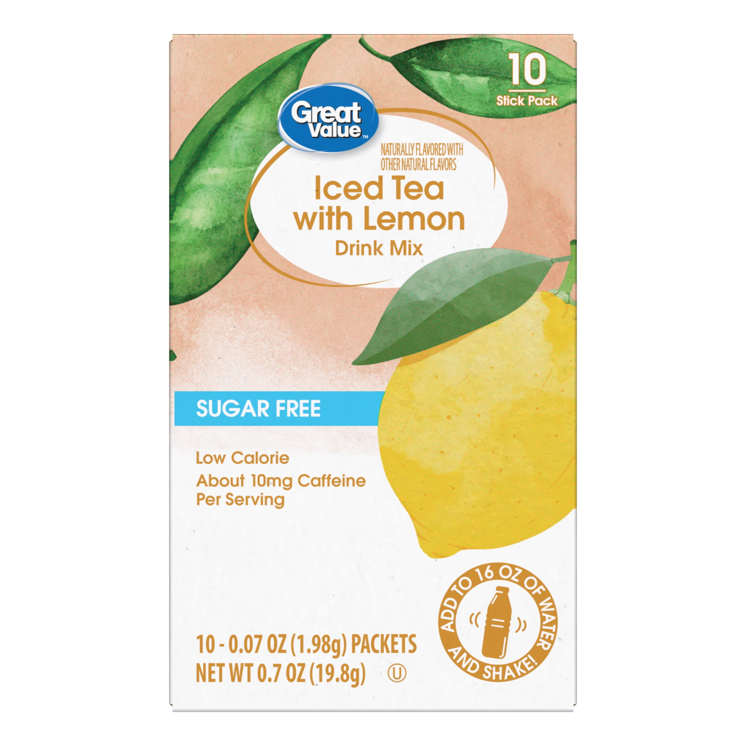 Great Value Iced Tea with Lemon Drink Mix, 0.07 oz, 10 Count