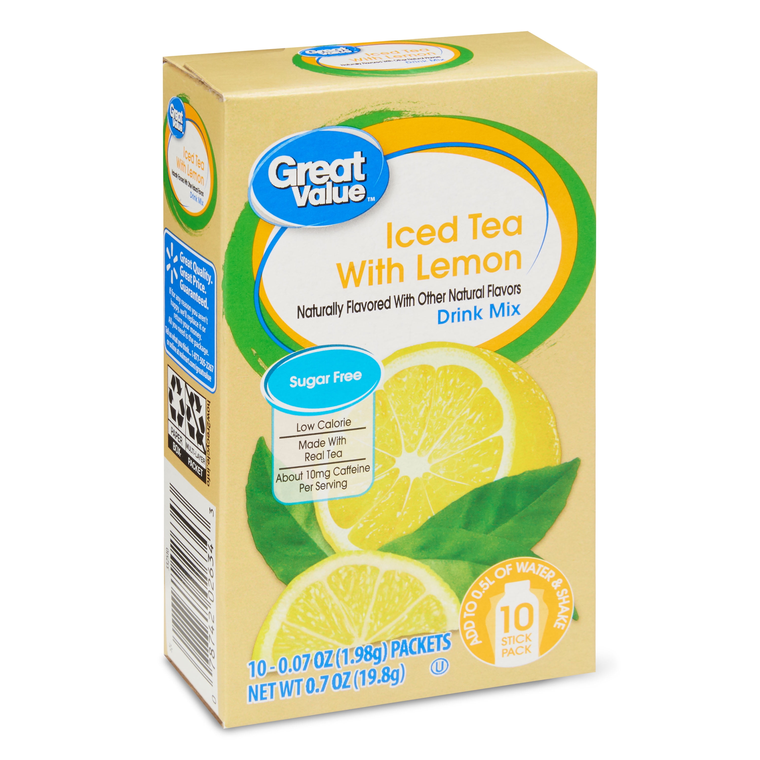 Great Value Iced Tea with Lemon Drink Mix, 0.07 oz, 10 Count
